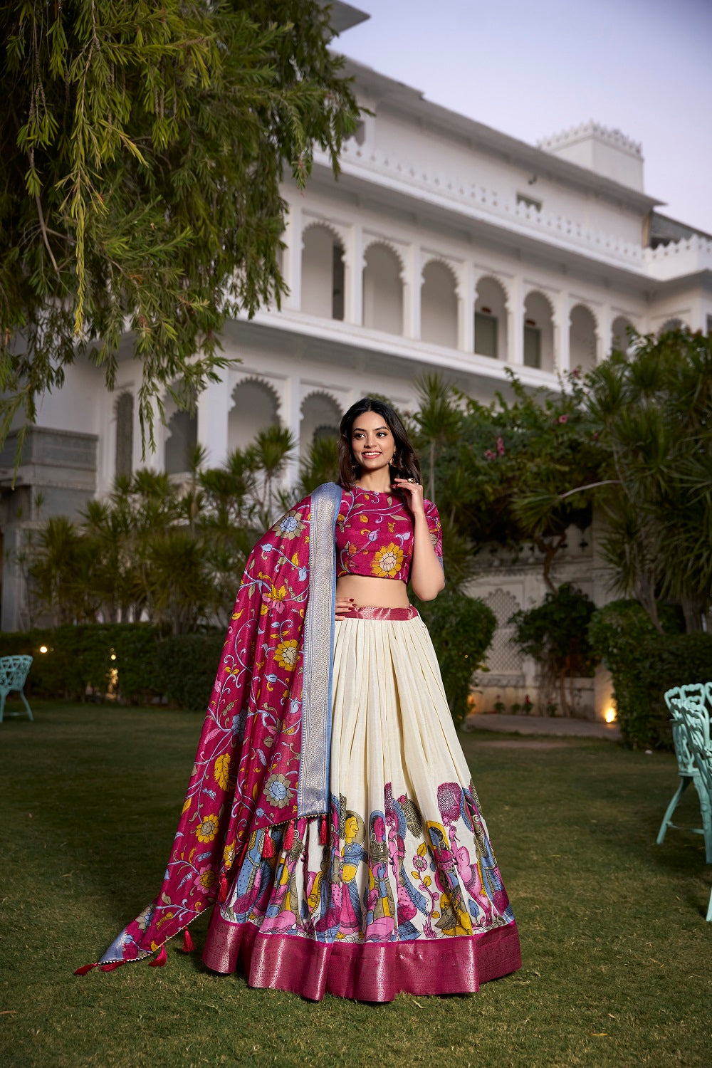 Womens White Dola Silk With Jacquard Lehenga Choli Set
