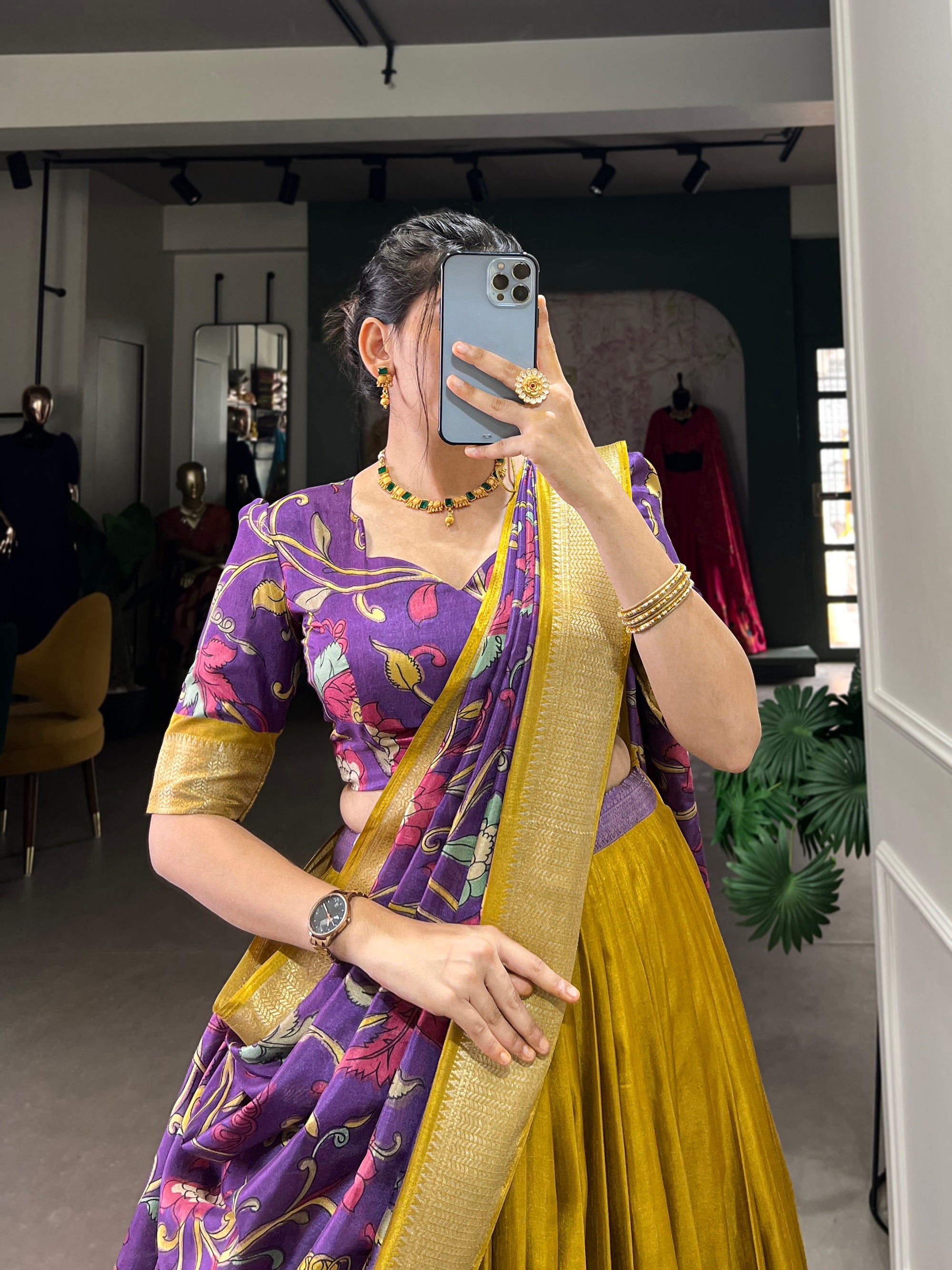 Womens Yellow Dola Silk With Jacquard Lehenga Choli Set