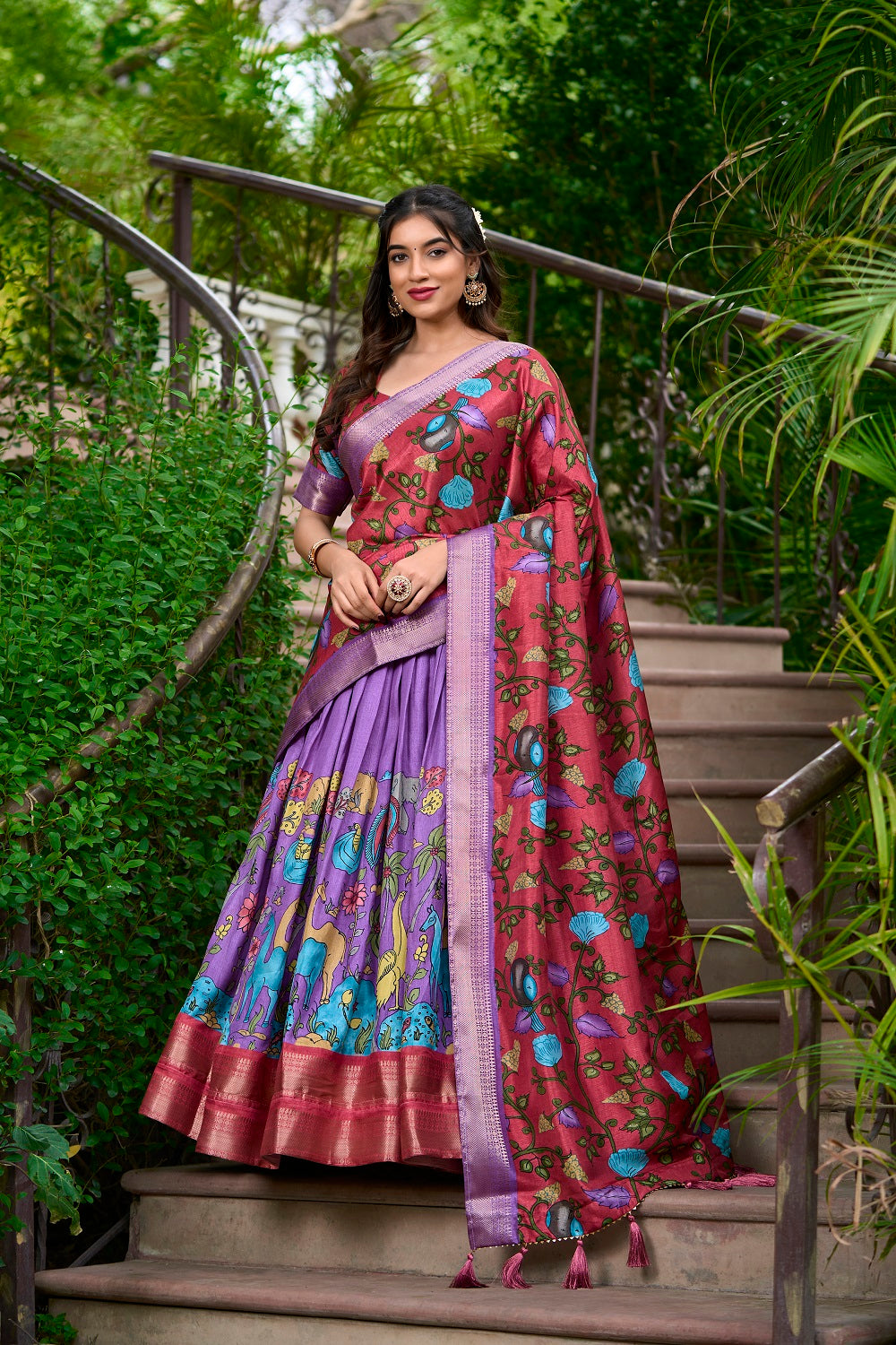 Womens Lavender Dola Silk With Jacquard Lehenga Choli Set