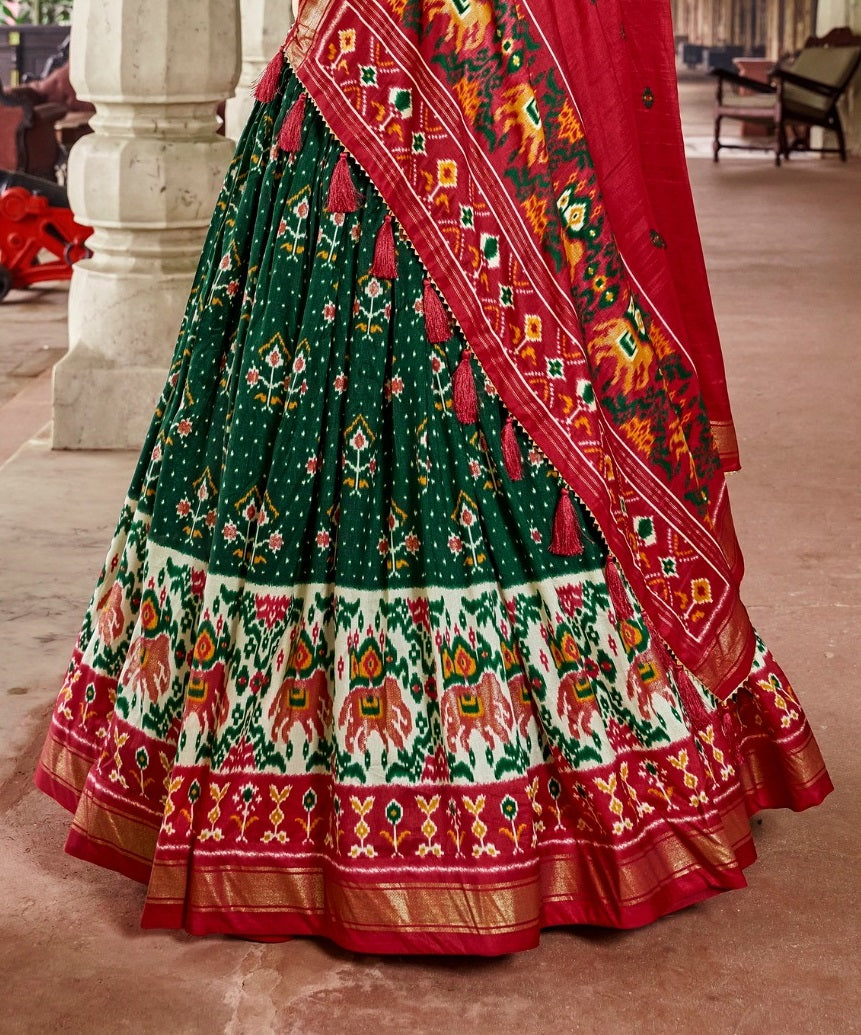 Womens Green Dola Silk With Foil Print Lehenga Choli Set