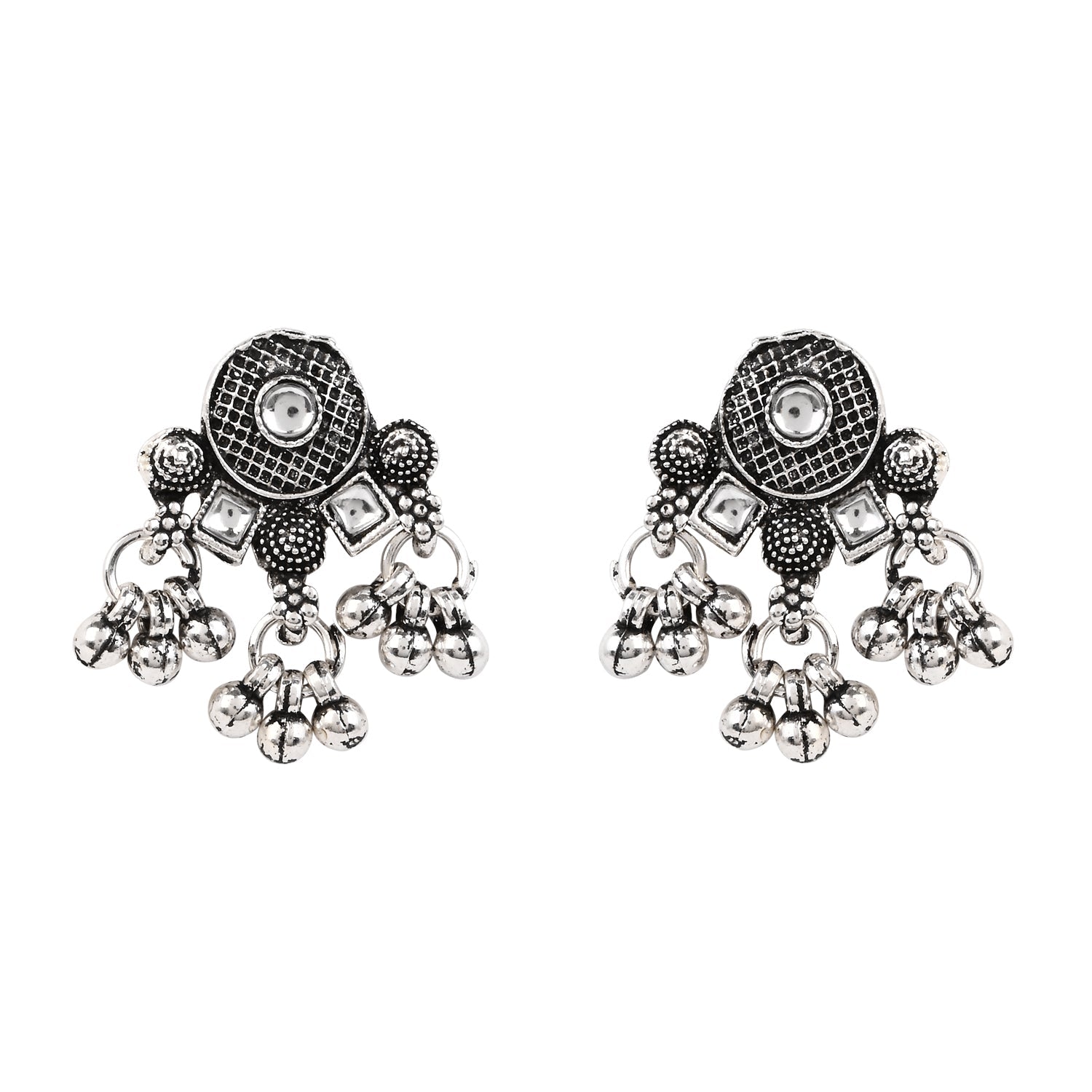 Oxidised Silver Plated Floral Pattern Traditional Necklace Set for Women