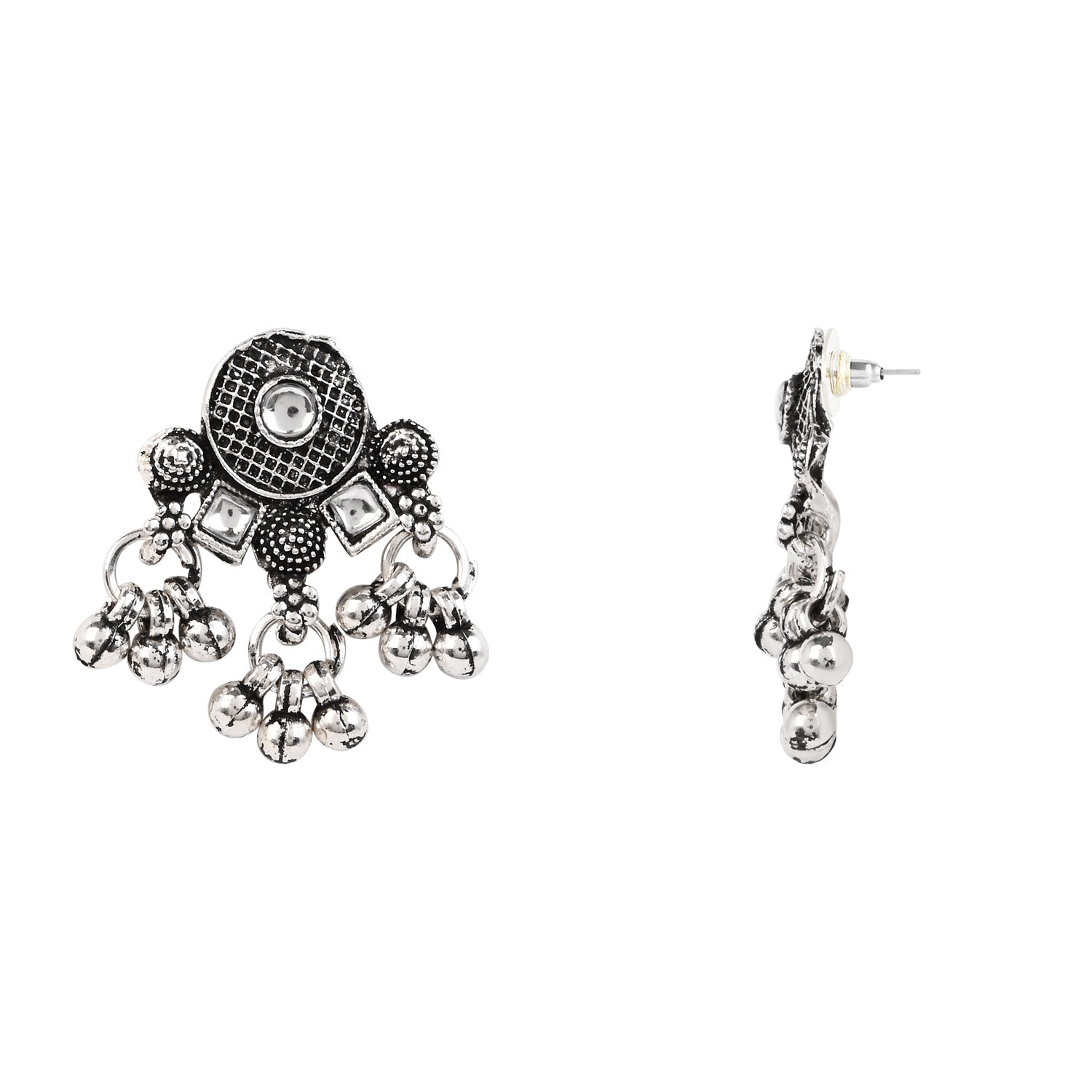 Oxidised Silver Plated Floral Pattern Traditional Necklace Set for Women