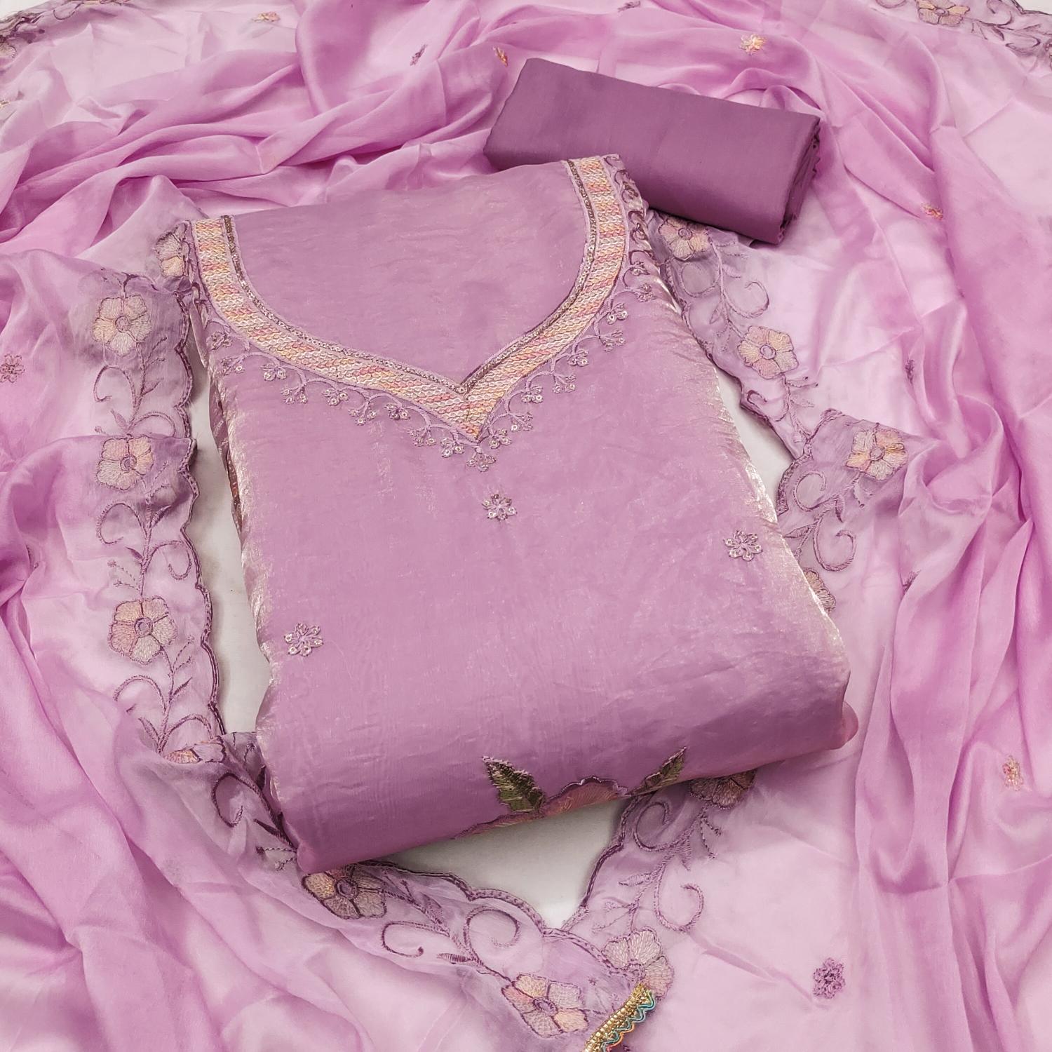 Women Boutique Collection Handwork Viscose Fendy Satin Semi Stitched Suit with Bottom and Dupatta