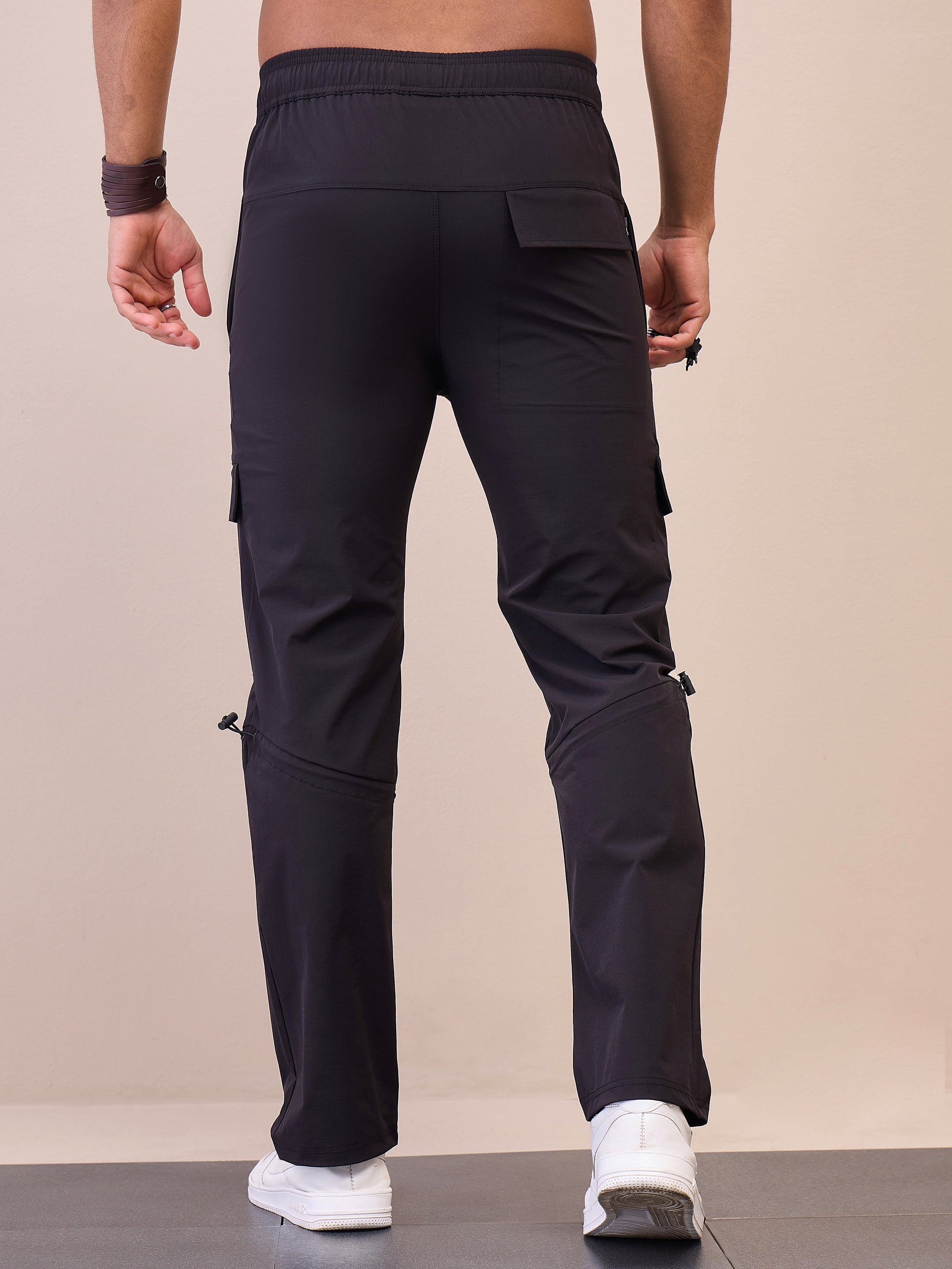 Men Unisex Black Front Pocket Parachute Pants