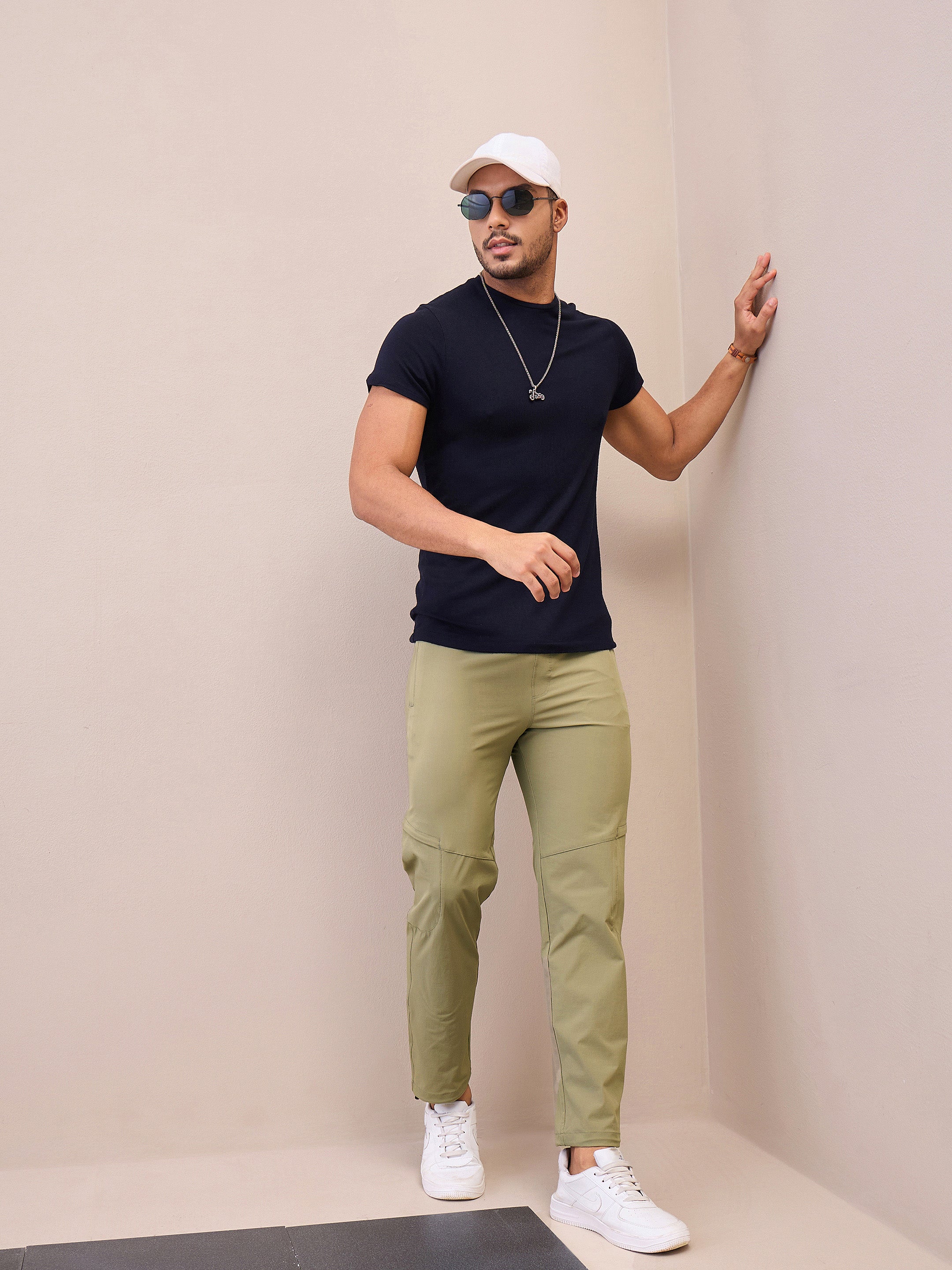 Men Unisex Green Front Zipper Parachute Pants