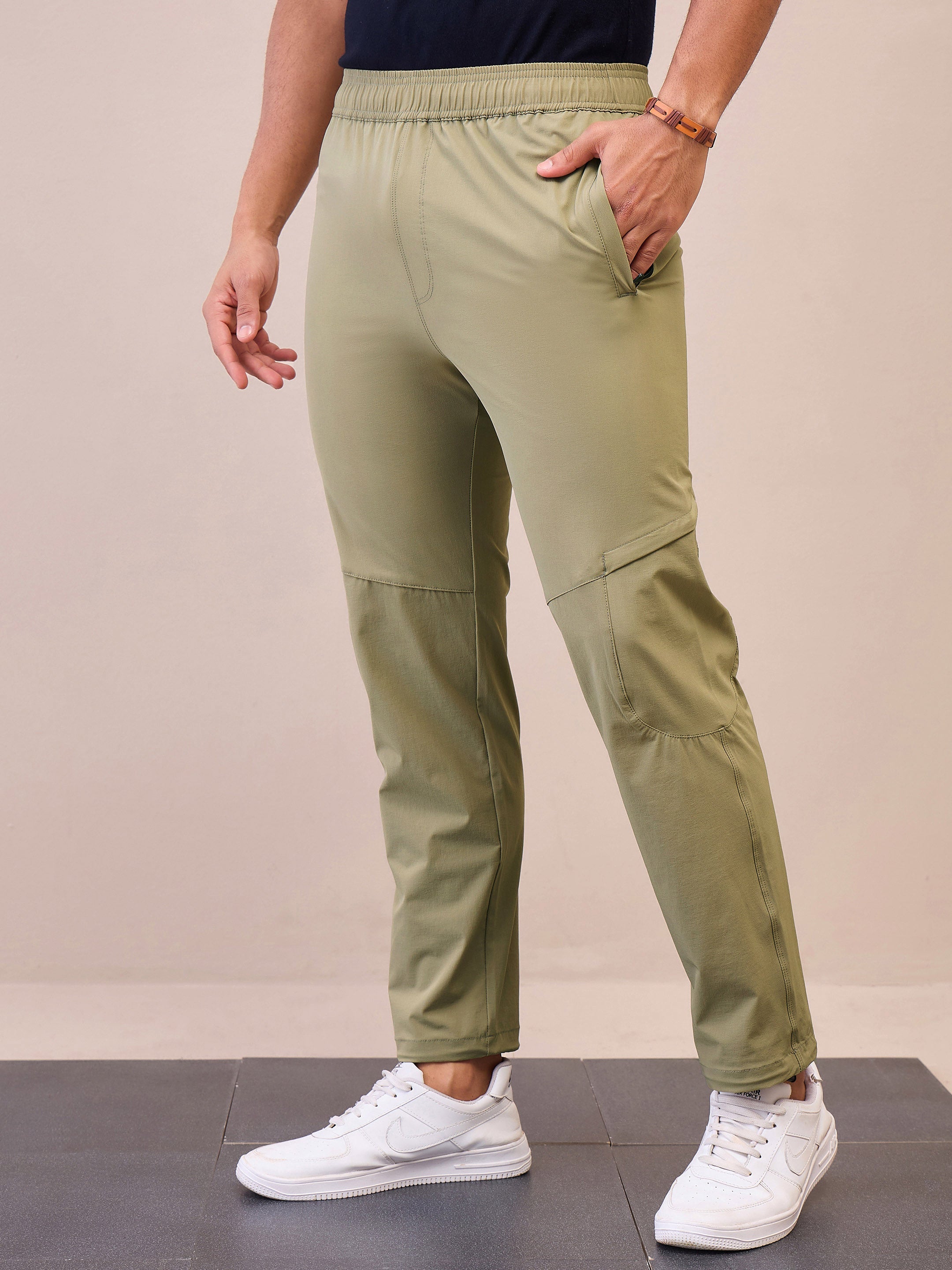 Men Unisex Green Front Zipper Parachute Pants