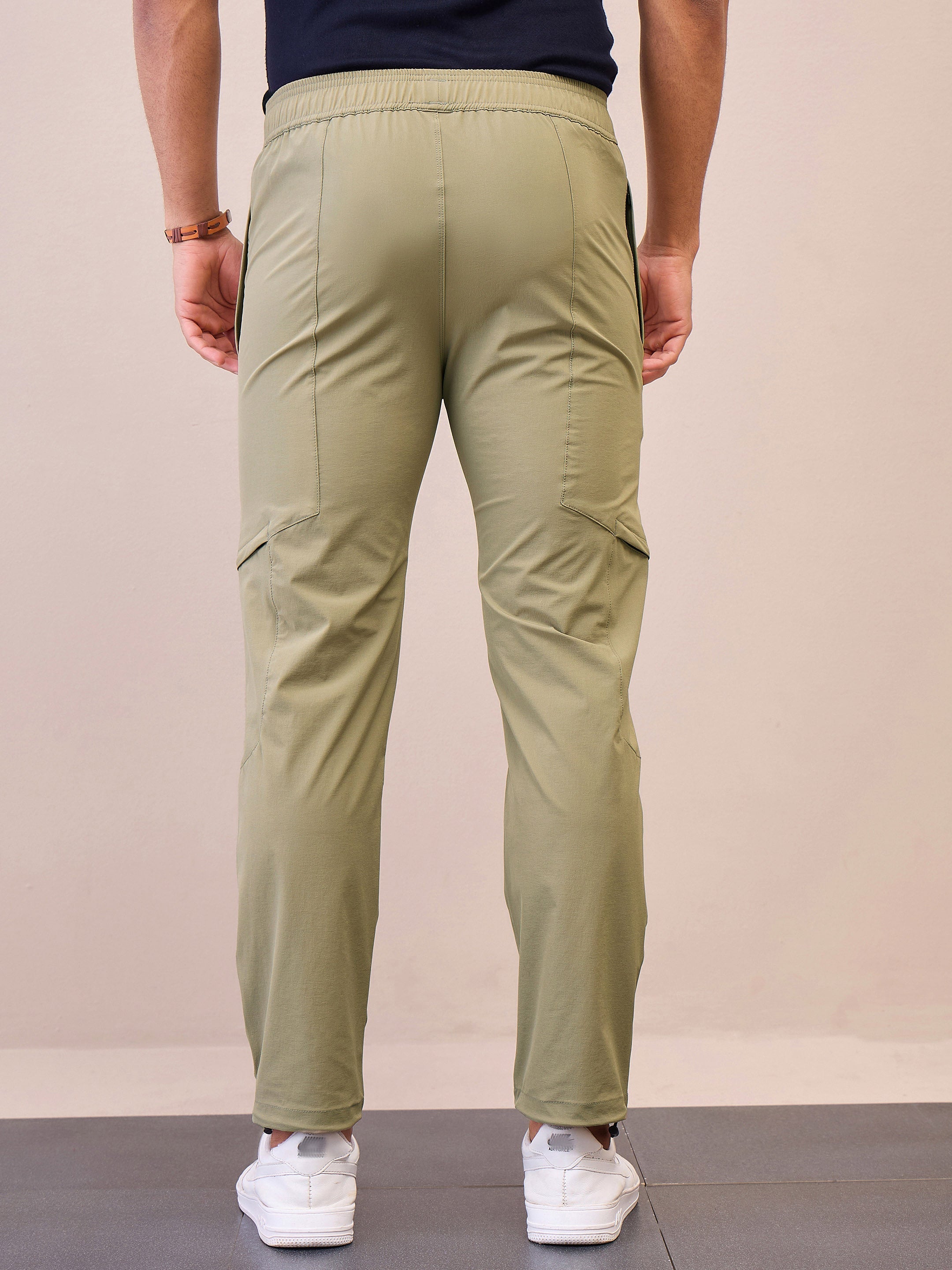 Men Unisex Green Front Zipper Parachute Pants