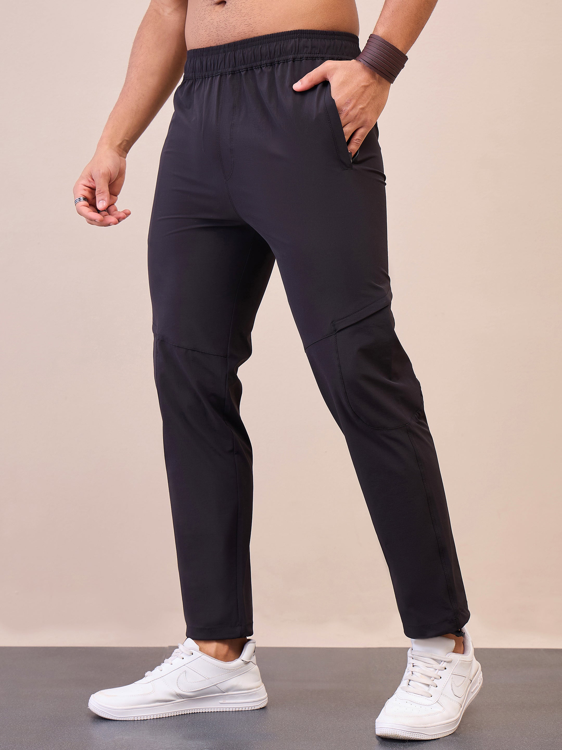 Men Unisex Black Front Zipper Parachute Pants