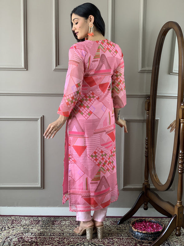 Women's Pink Viscose Chanderi Embroidery Straight Kurta Pant With Dupatta