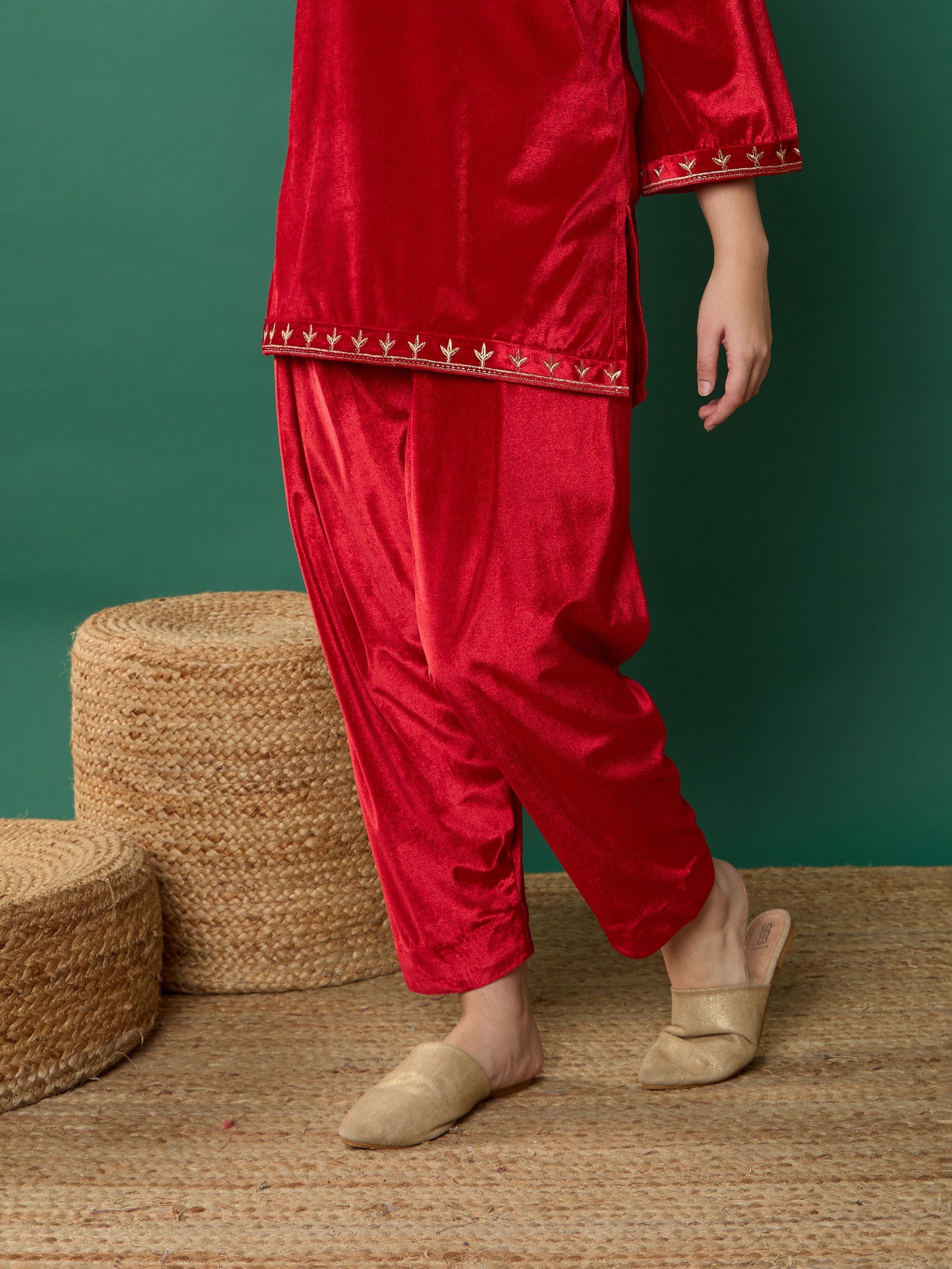 Girl Red Velvet Salwar Pants