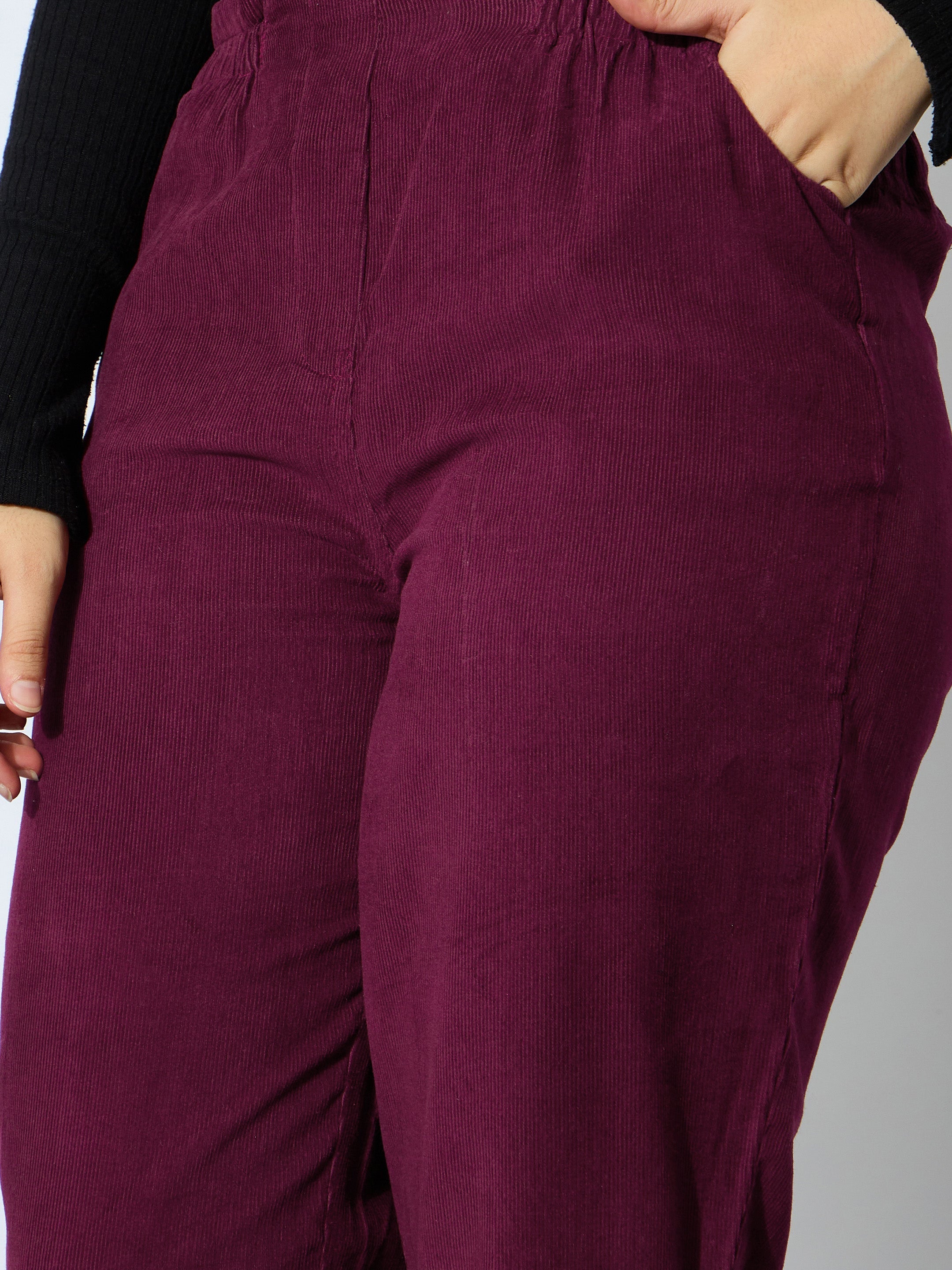 Girl Maroon Corduroy Paper Bag Waist Pants