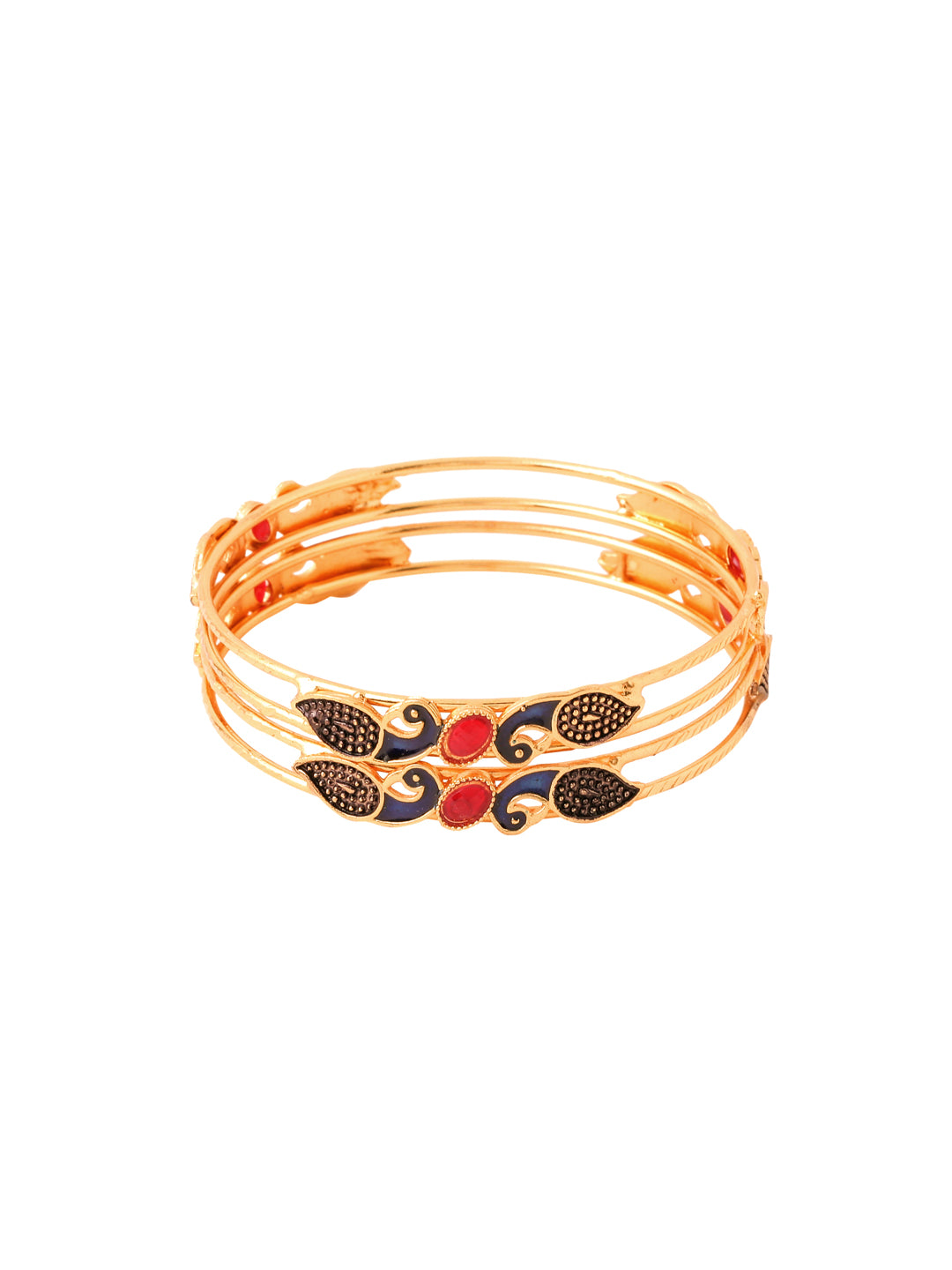Women Set Of 2 Gold-Plated Traditional Daily use Peacock Design Bangles