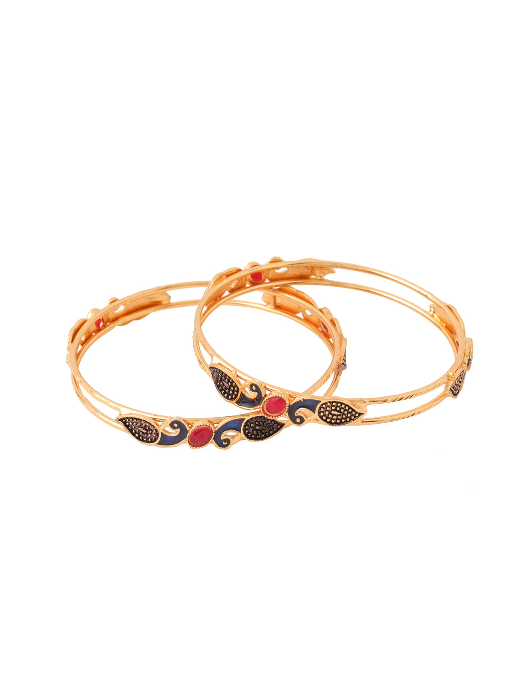 Women Set Of 2 Gold-Plated Traditional Daily use Peacock Design Bangles