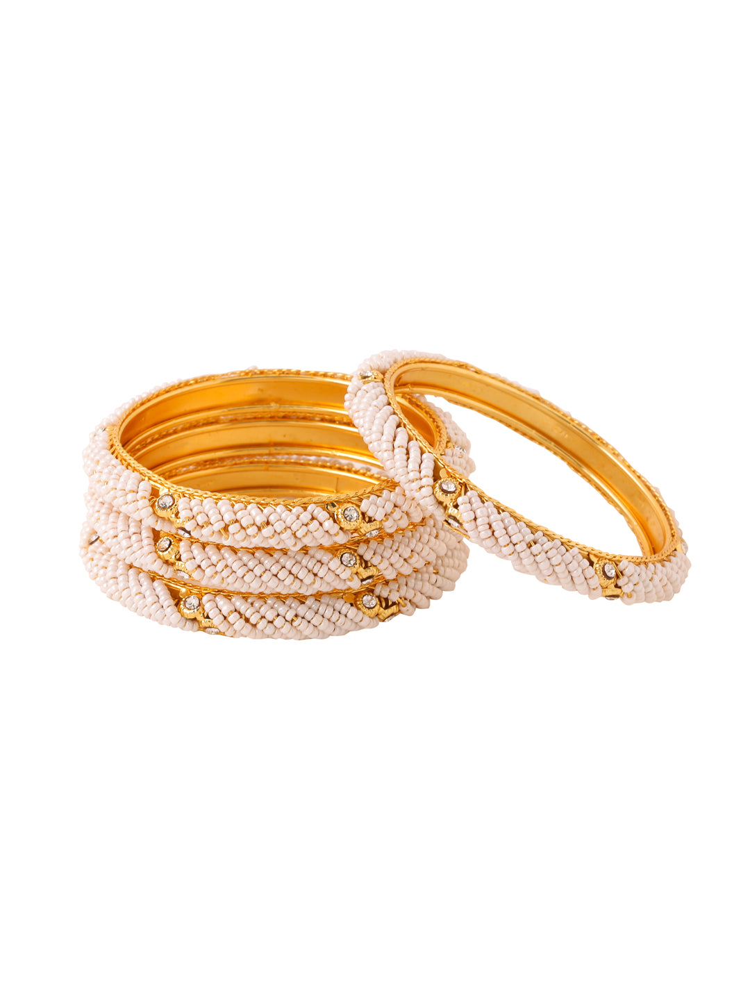 Women Set Of 4 Gold-Plated Traditional Pearls Beaded Bangles