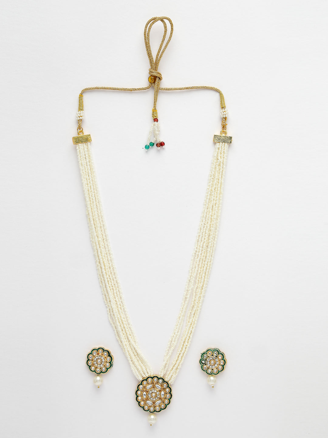 Women White & Gold-Plated Kundan & Pearl Jewellery Set
