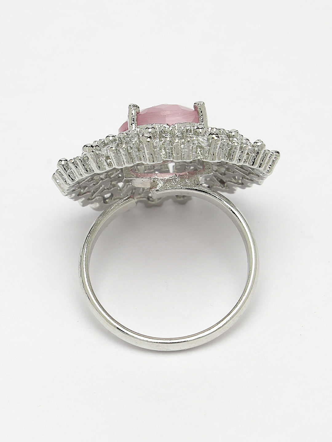 Women Pink & Silver CZ-Studded Handcrafted Adjustable Finger Ring