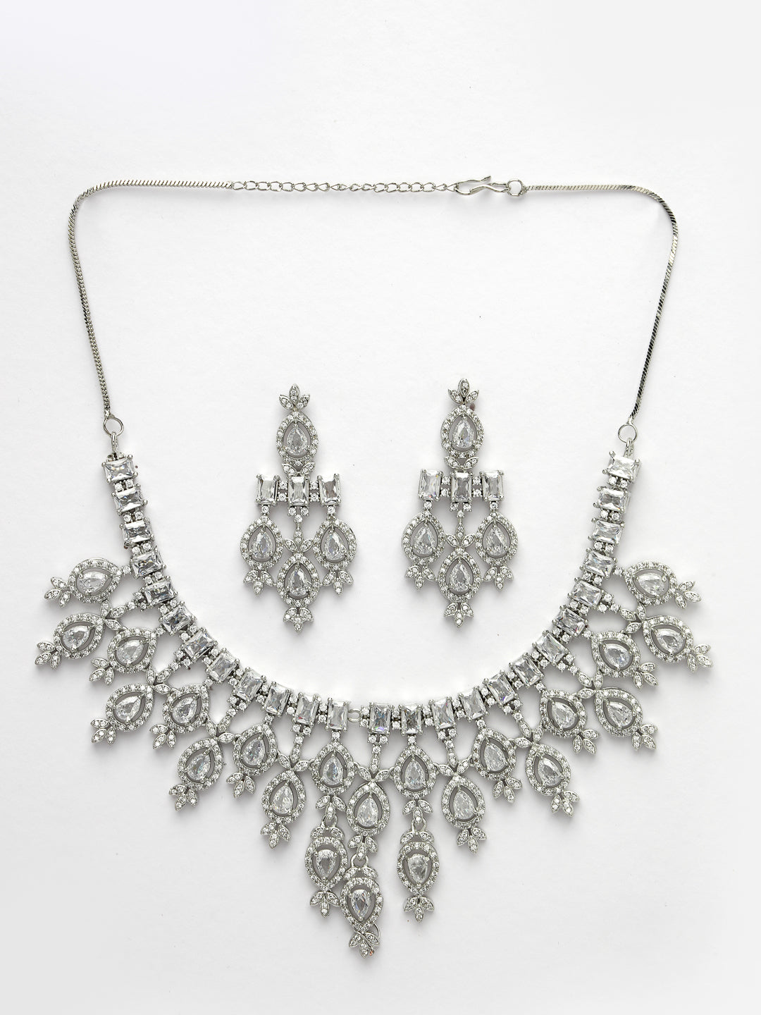 Women Silver-Plated Cubic Zirconia Studded Handcrafted Jewellery Set