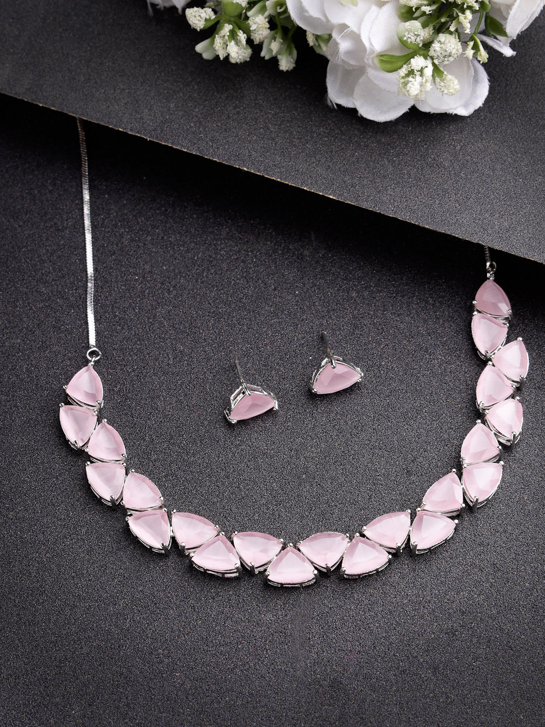 Women Pink Artificial Stones Studded Handcrafted Jewellery Set