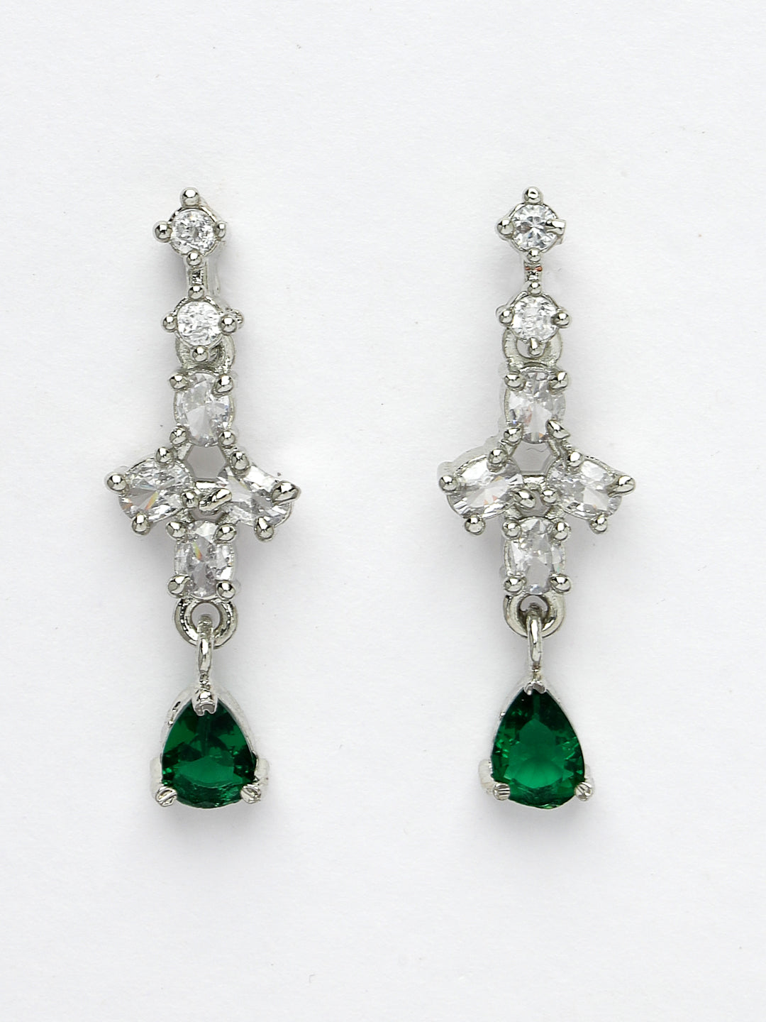 Women Silver-Plated Green American Diamond Studded Jewellery Set