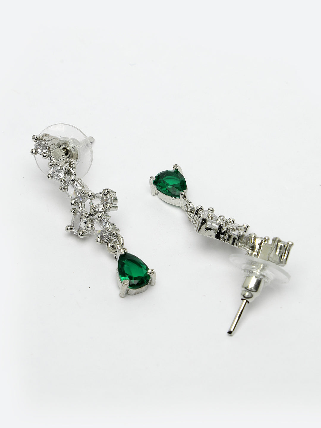 Women Silver-Plated Green American Diamond Studded Jewellery Set
