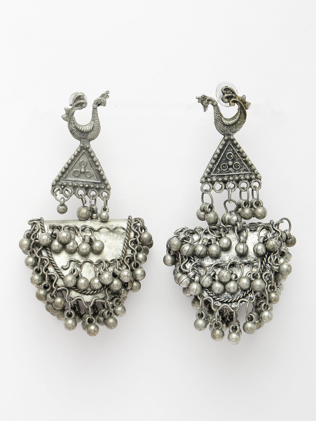 Women Silver-Plated Oxidised Contemporary Drop Earrings
