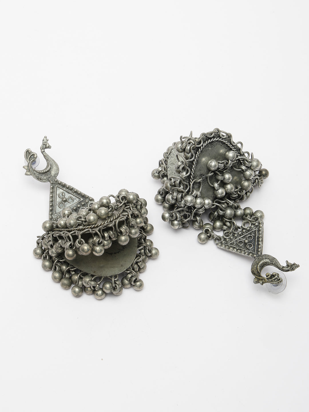 Women Silver-Plated Oxidised Contemporary Drop Earrings