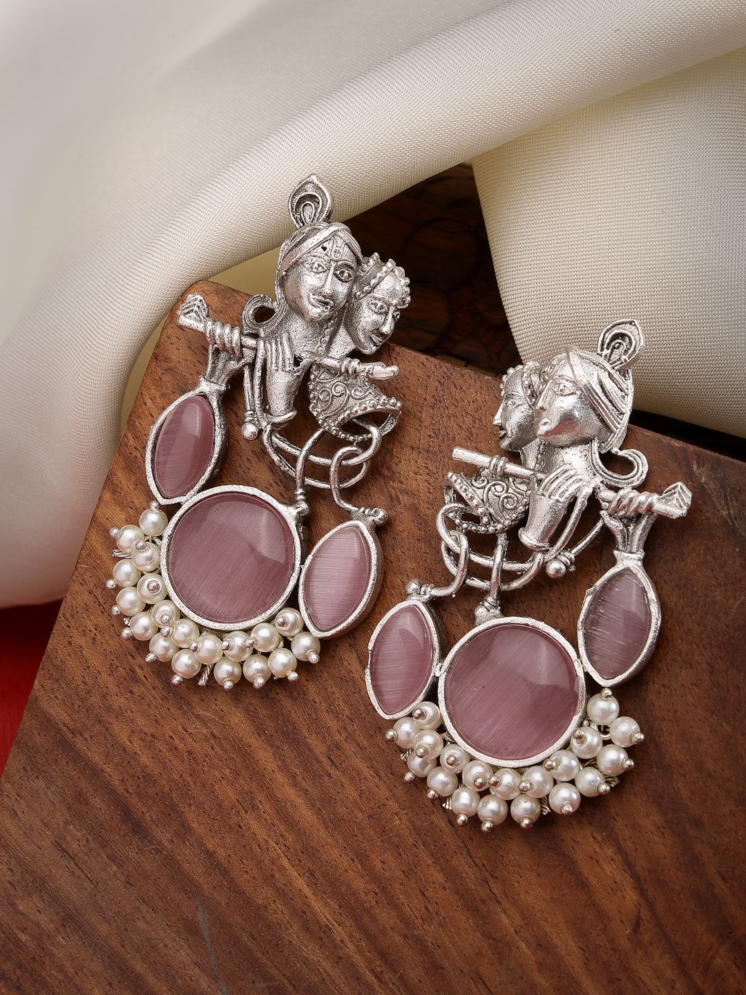 Women Silver-Plated Artificial Stones and Beads Radha Krishna Drop Earrings