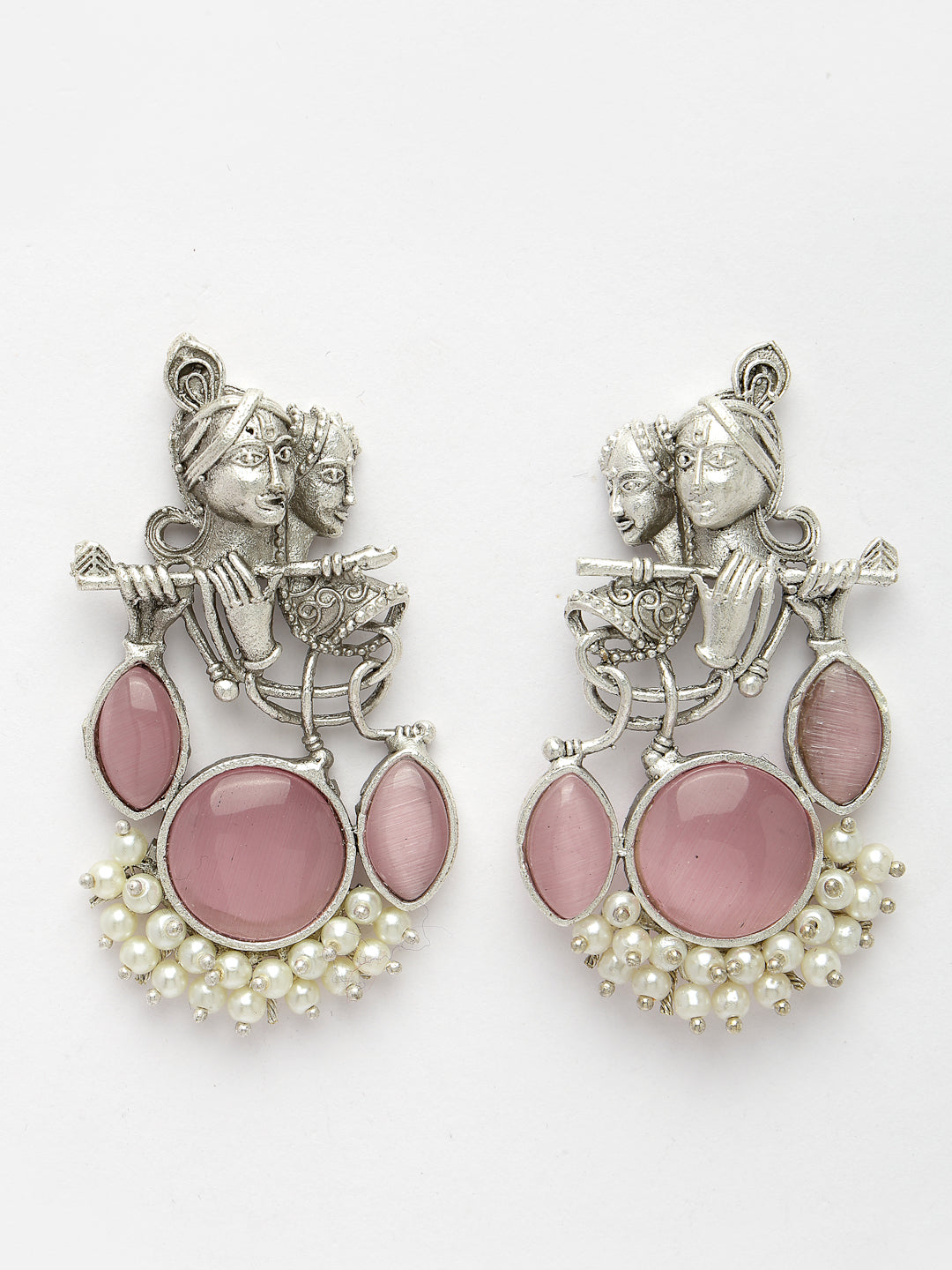 Women Silver-Plated Artificial Stones and Beads Radha Krishna Drop Earrings