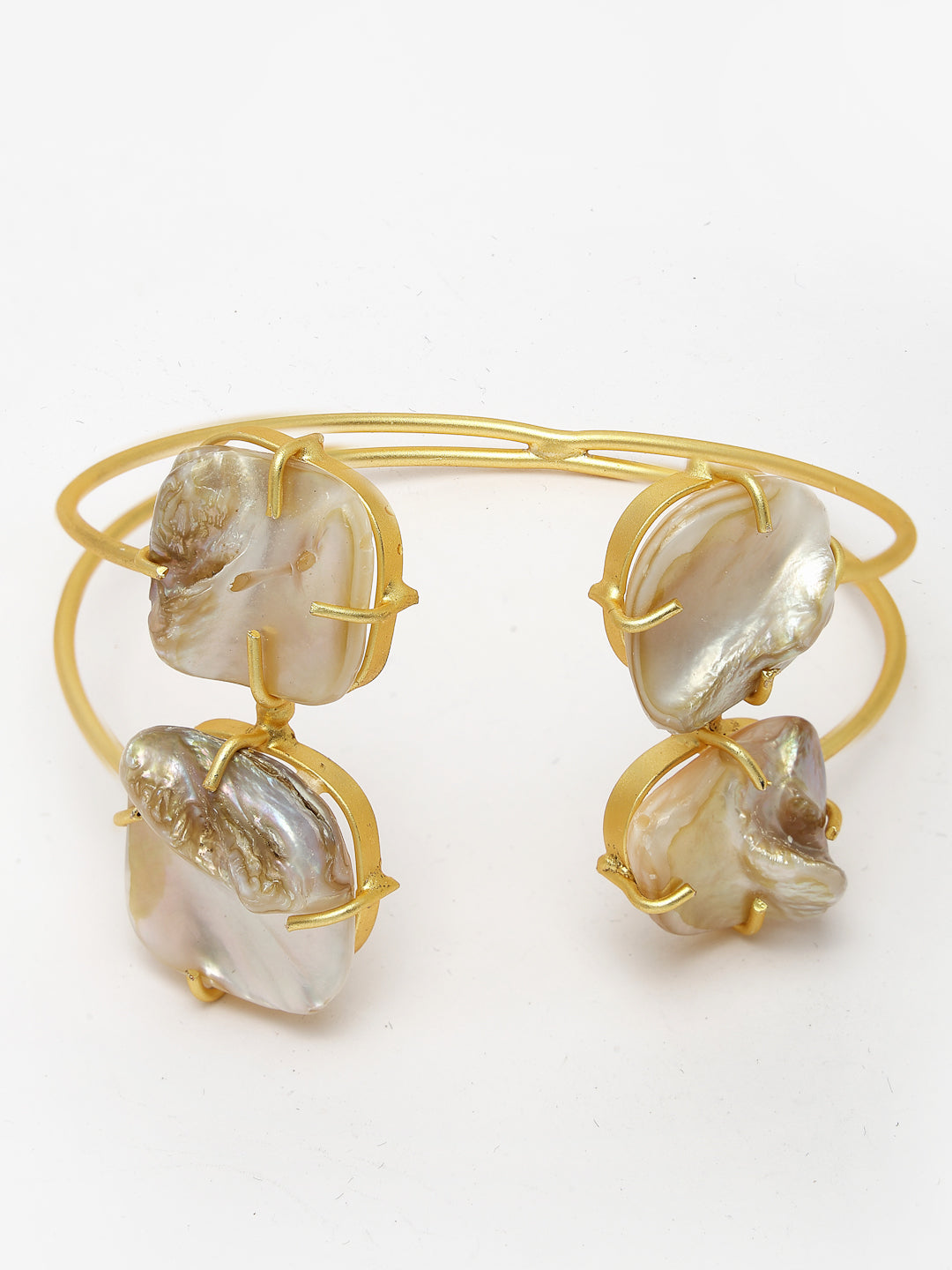 Women Gold-Plated Mother of Pearl Handcrafted Cuff Bracelet
