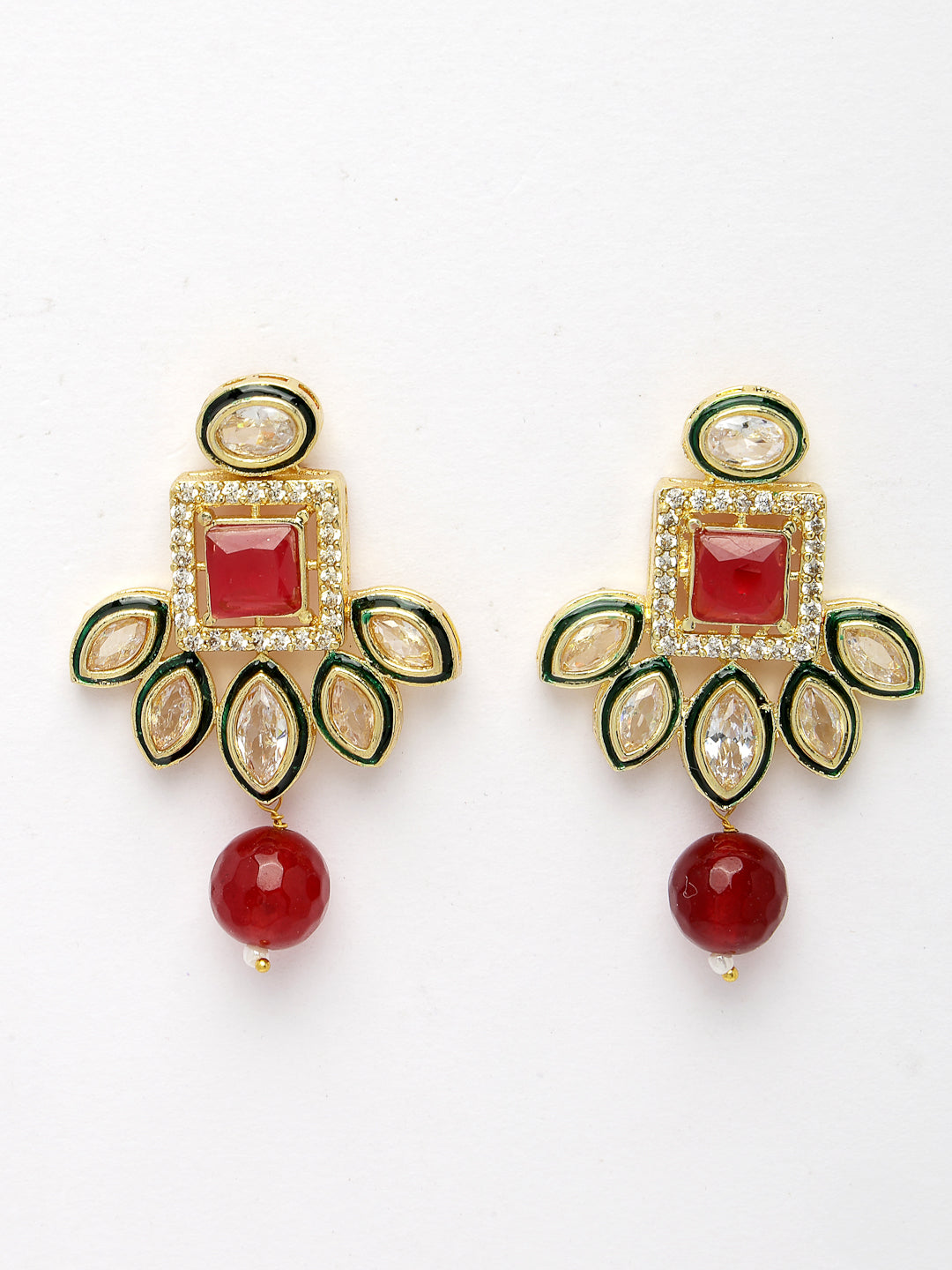 Women Red Kundan-Studded & Beaded Handcrafted Jewellery Set