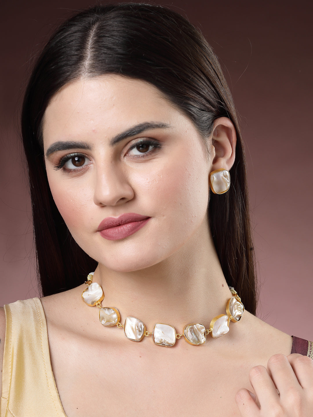 Women Gold-Plated Mother of Pearl Handcrafted Jewellery Set