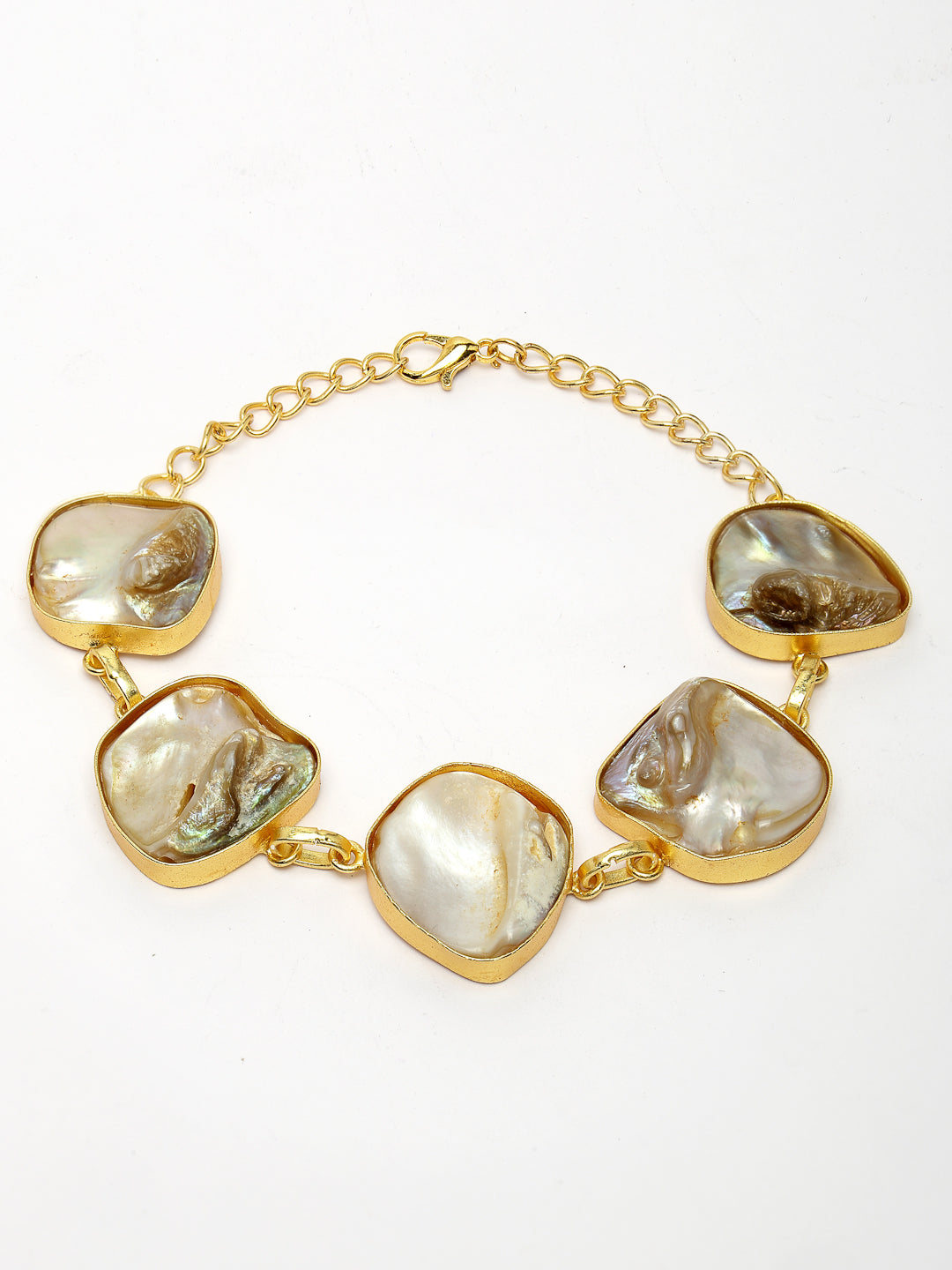Women Gold-Plated Handcrafted Mother of Pearl Link Bracelet