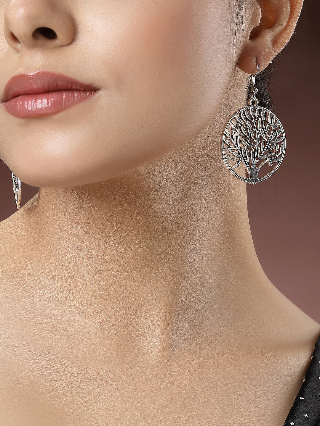 Women Silver-Toned Circular shape German Silver Oxidised Drop Earrings