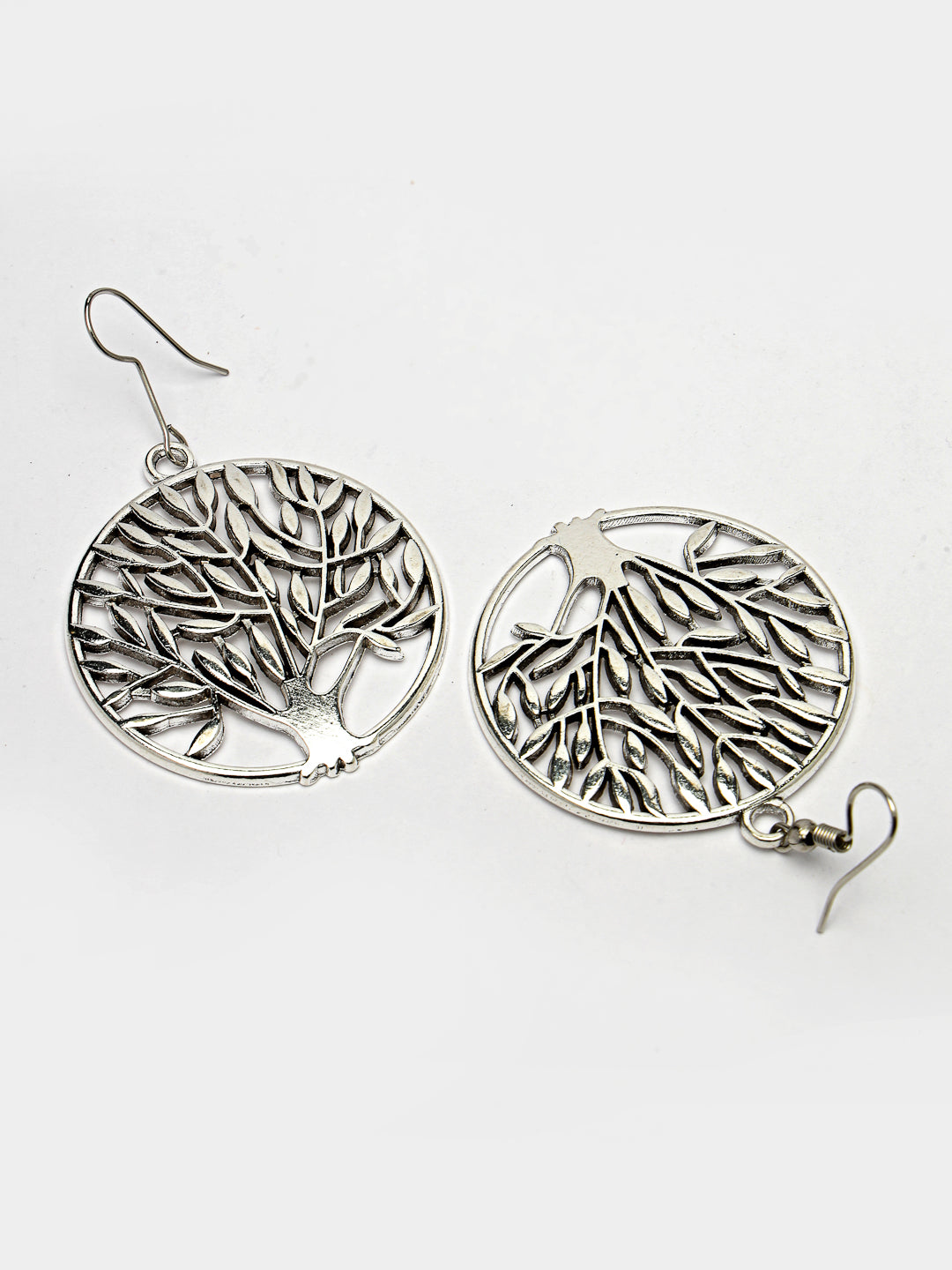 Women Silver-Toned Circular shape German Silver Oxidised Drop Earrings