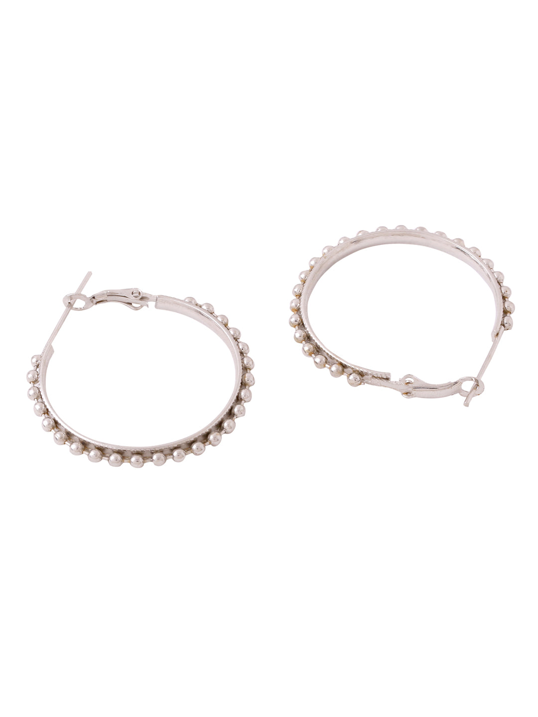 Women Set of 2 Gold & Silver Beaded Circular Hoop Earrings