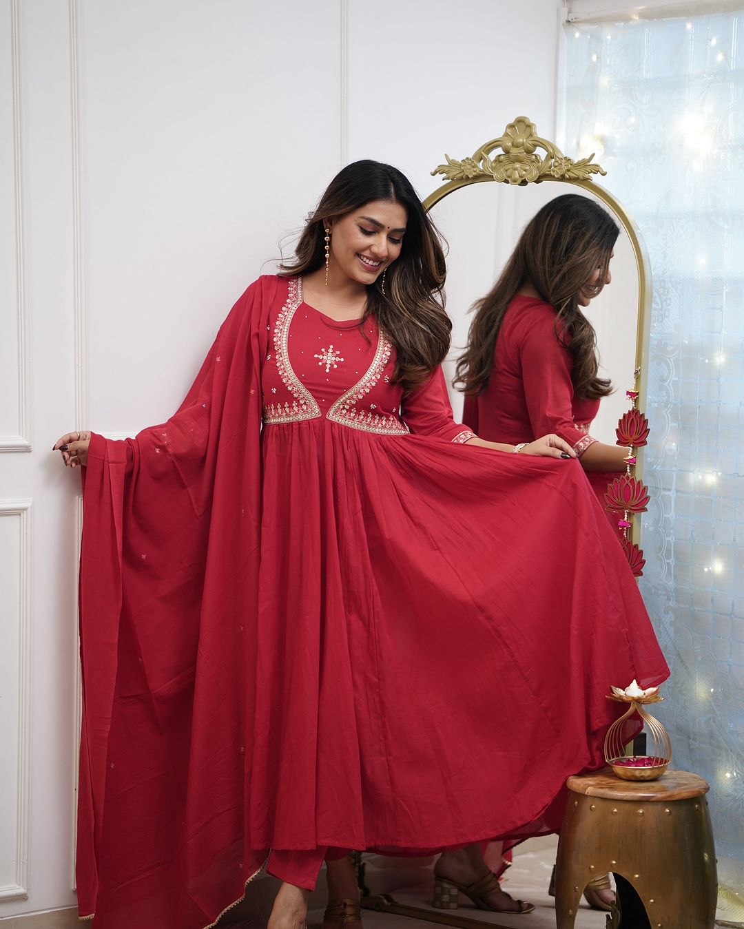 Women Party Wear Embroidery Worked Kurta With Pant And Duppata Set NOZ2TOZ - Made In INDIA.