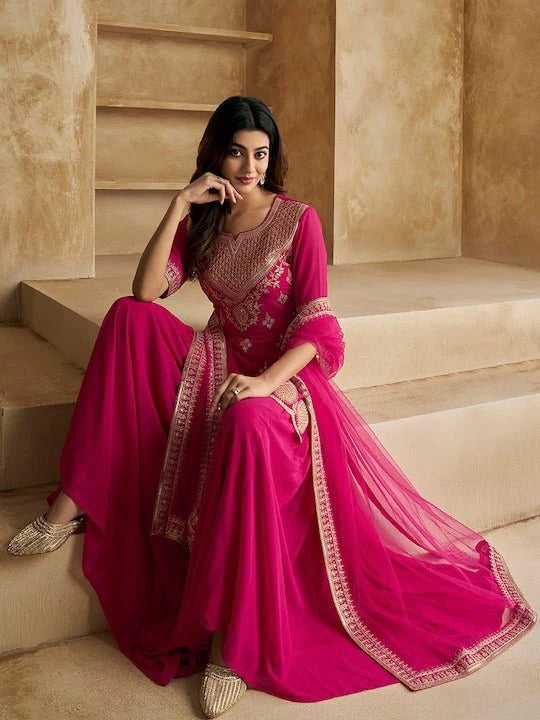 Women Party Wear Embroidery Worked Kurta With Pant And Duppata Set NOZ2TOZ - Made In INDIA.
