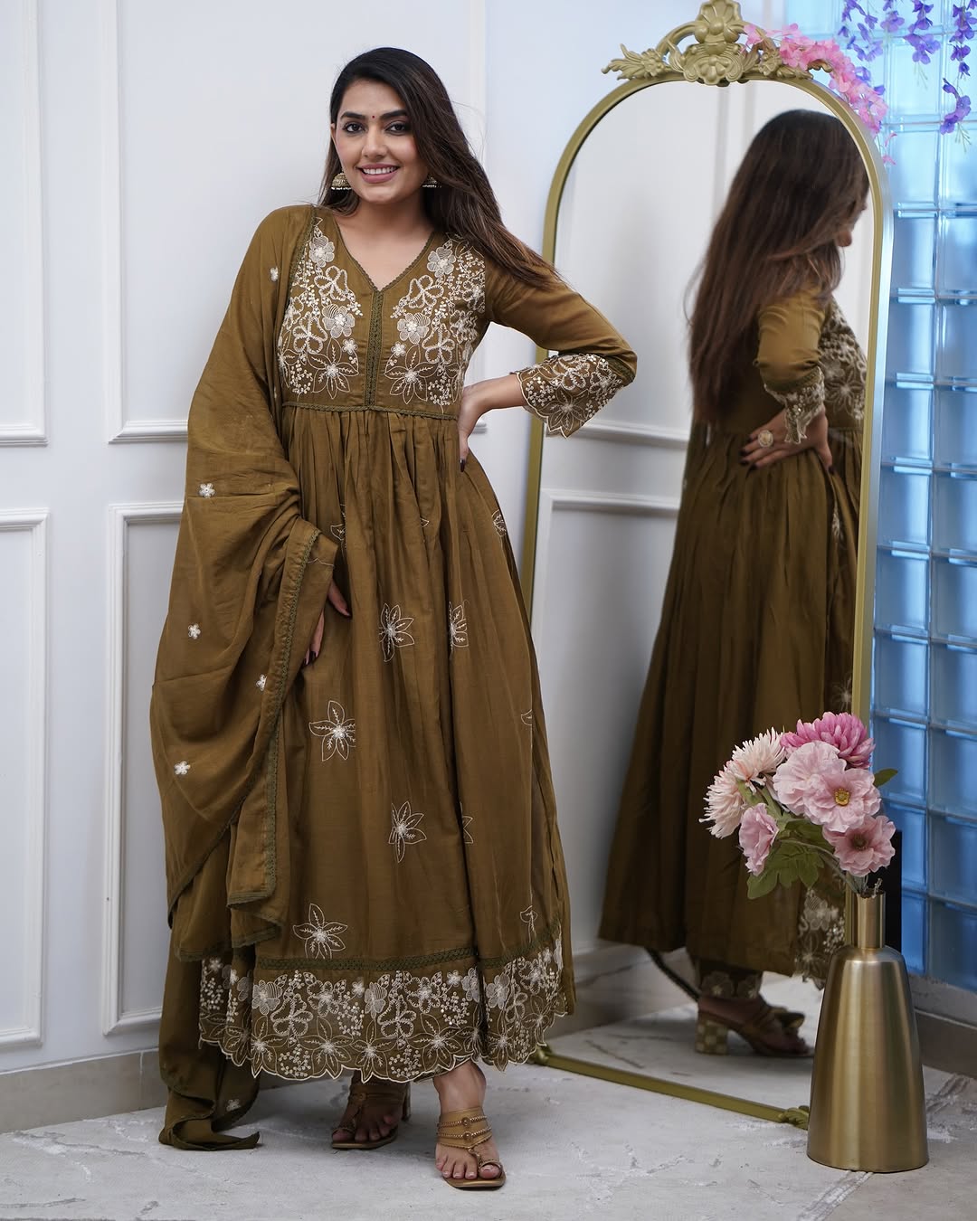 Women Party Wear Embroidery Worked Gown With Pant And Duppata Set NOZ2TOZ - Made In INDIA.