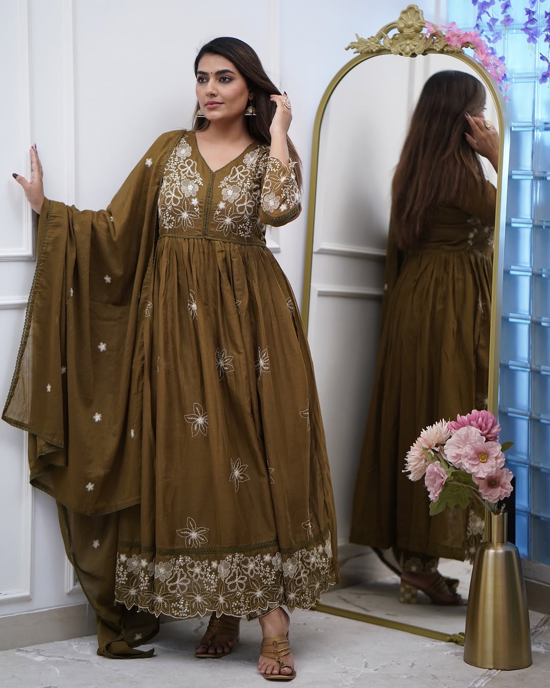 Women Party Wear Embroidery Worked Gown With Pant And Duppata Set NOZ2TOZ - Made In INDIA.