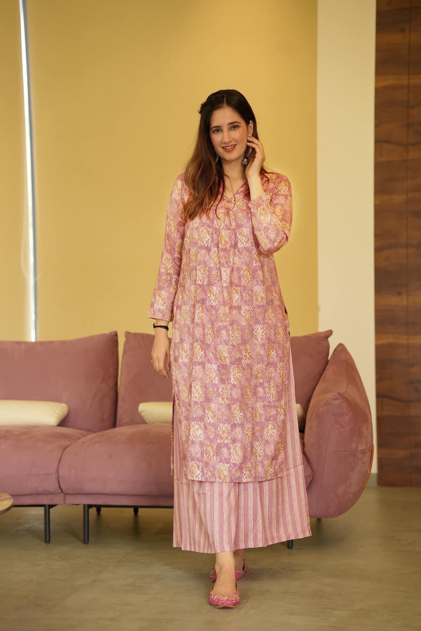 Woman Coral Pure Maslin  Heavy Digital Printed Kurta Set