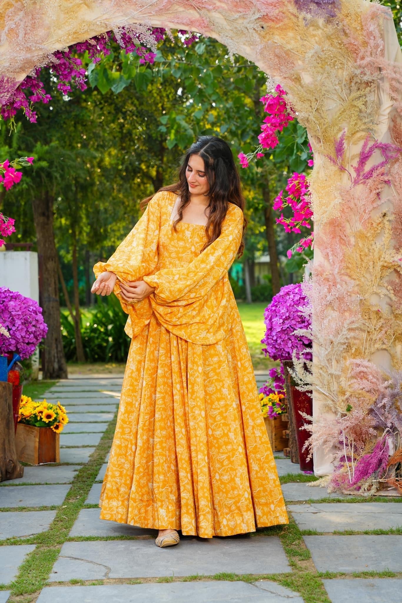 Woman Yellow Heavy Georgette Heavy Digital Printed  Gown