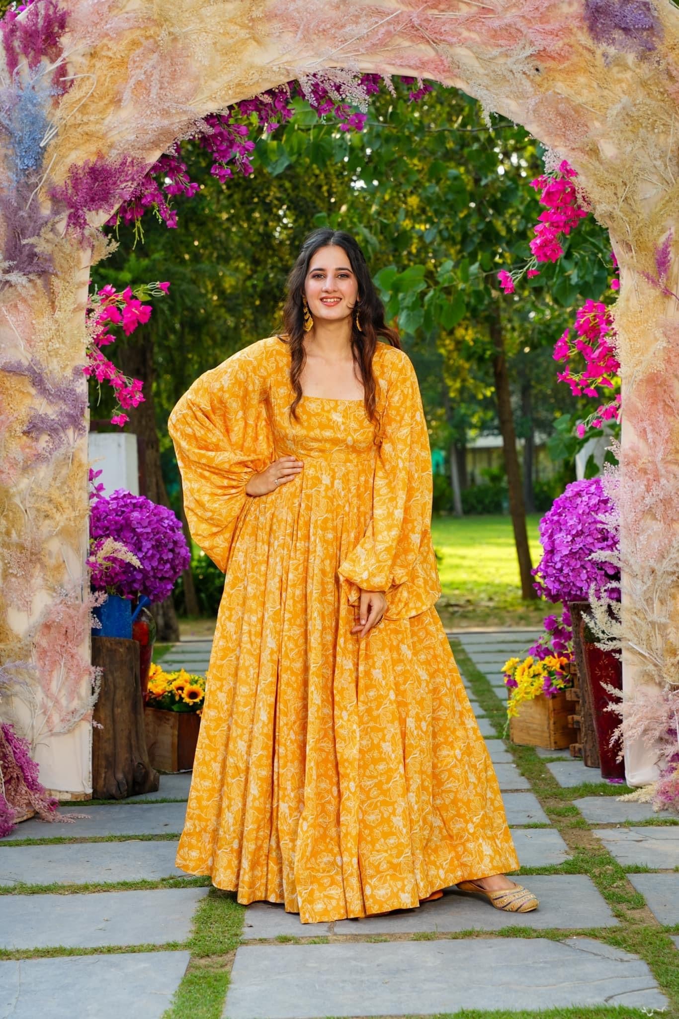 Woman Yellow Heavy Georgette Heavy Digital Printed  Gown