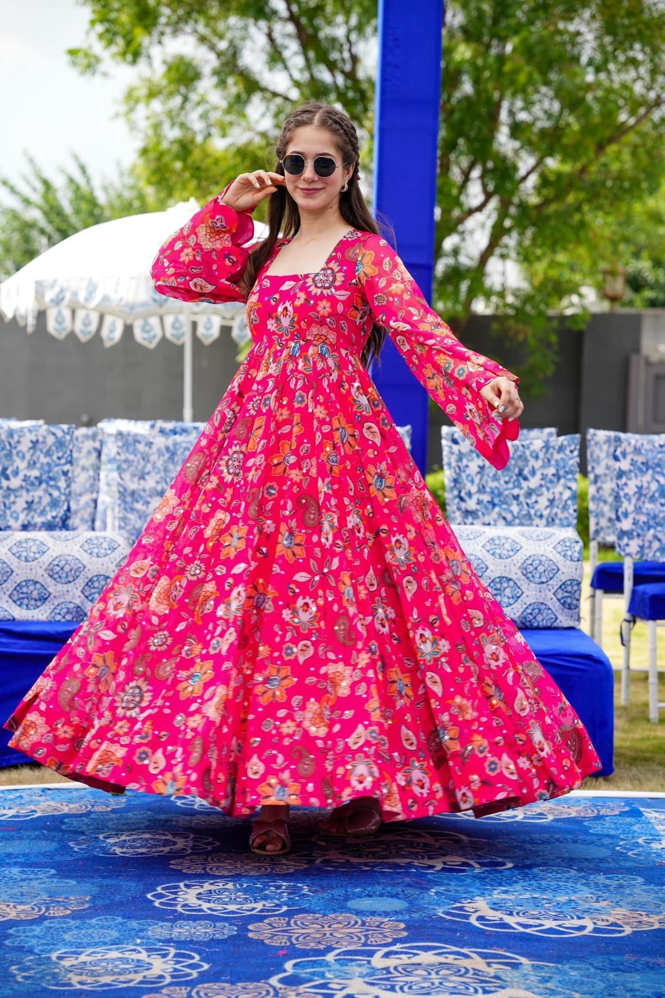 Woman Pink Heavy Georgette Heavy Digital Printed  Gown