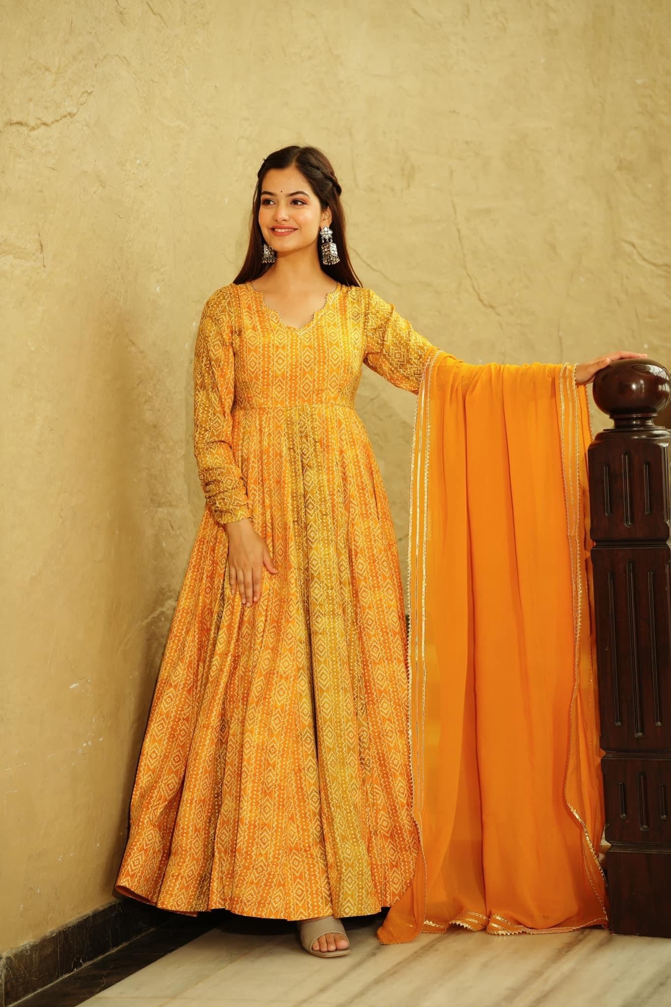 Woman Yellow Heavy Georgette Heavy Digital Printed  Gown