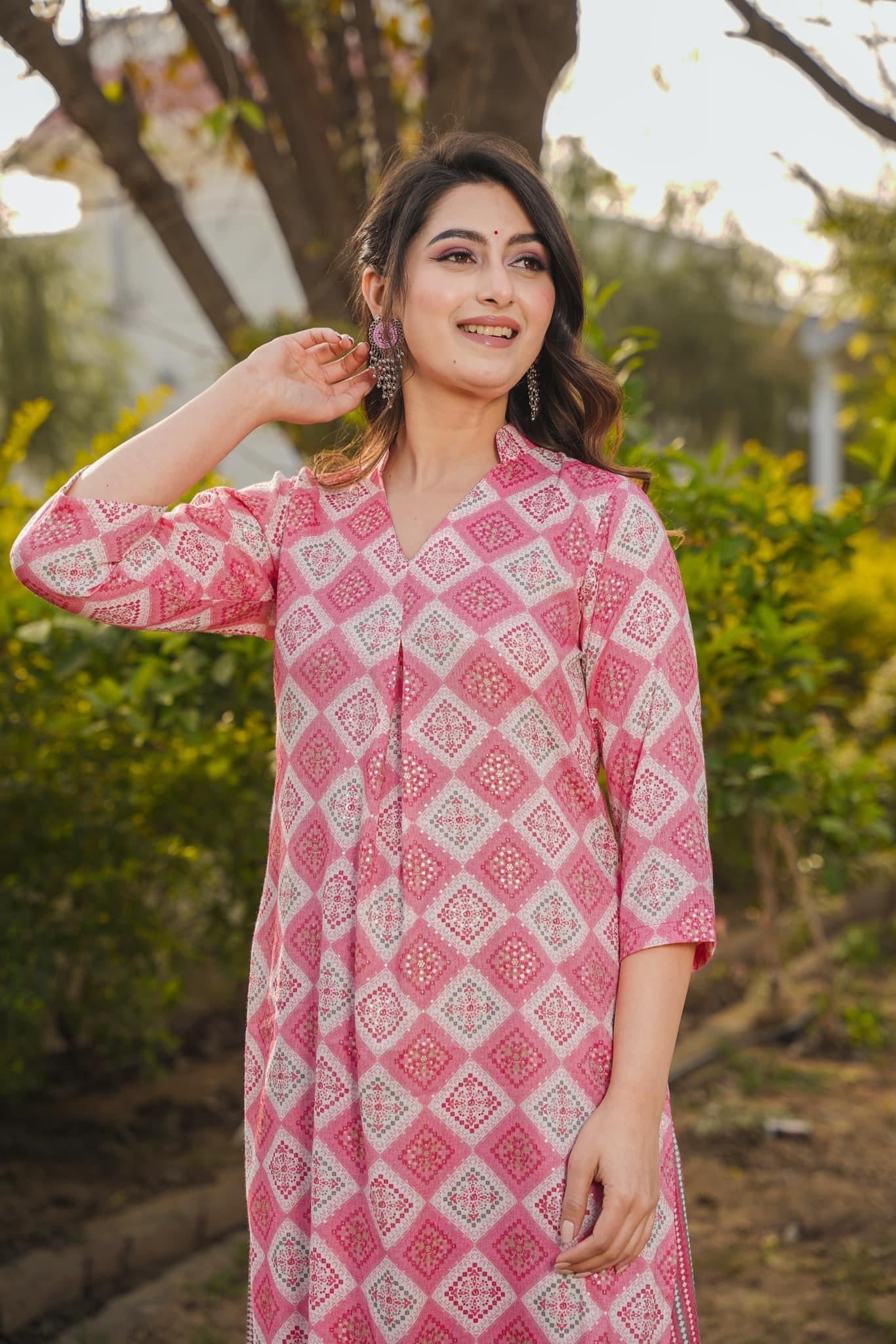 Woman Pink Pure Rayon Digital Printed  Kurta Set