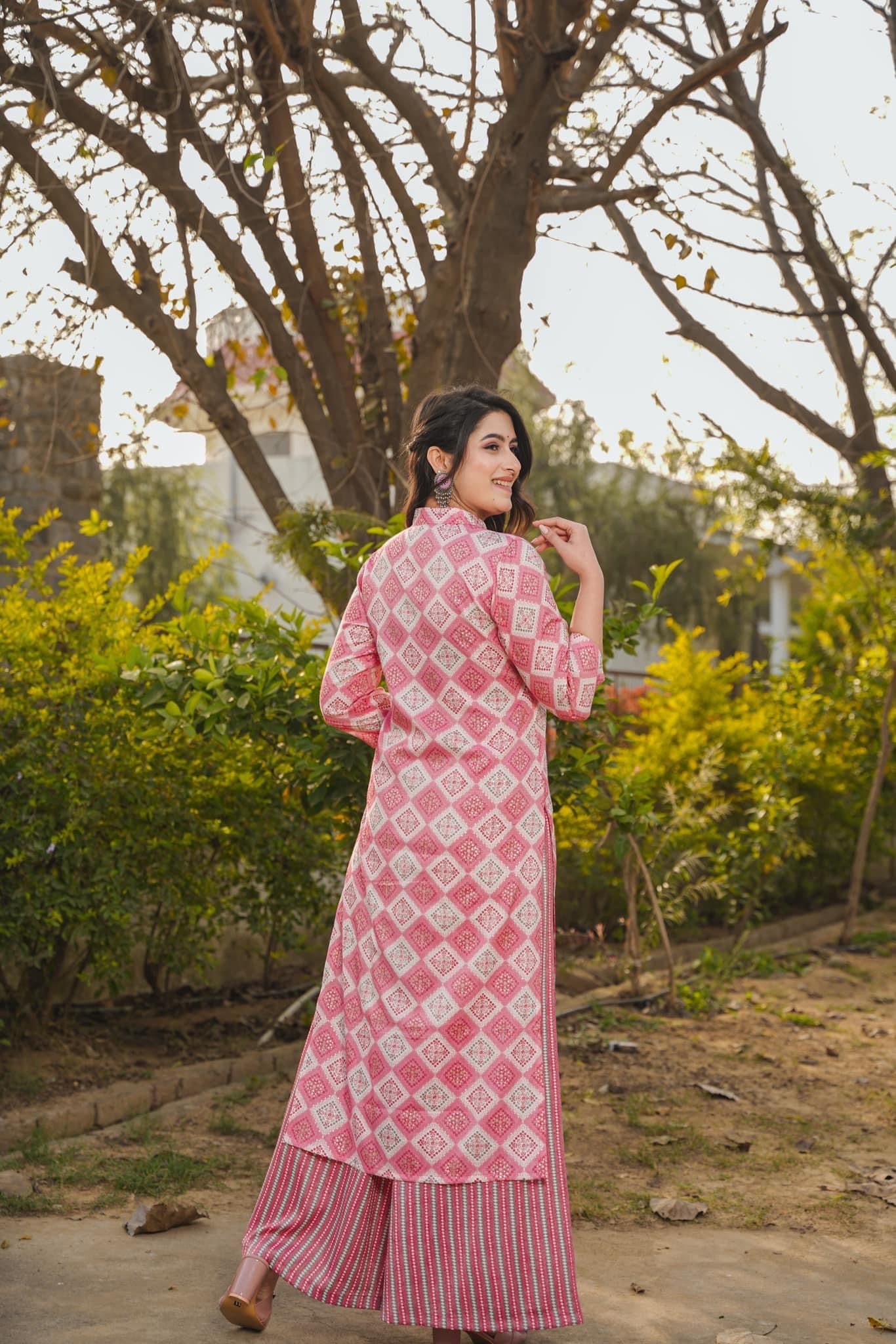 Woman Pink Pure Rayon Digital Printed  Kurta Set