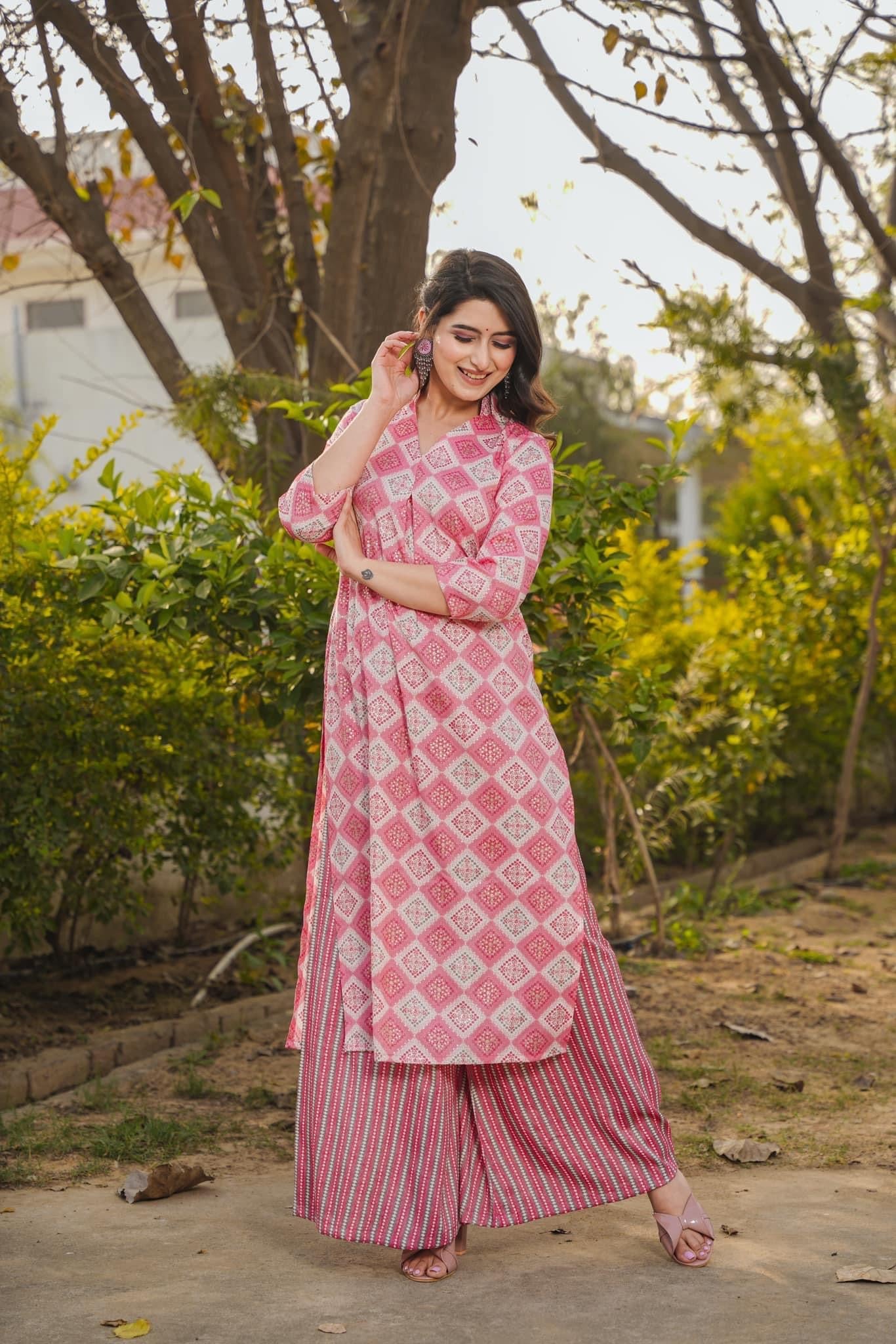 Woman Pink Pure Rayon Digital Printed  Kurta Set