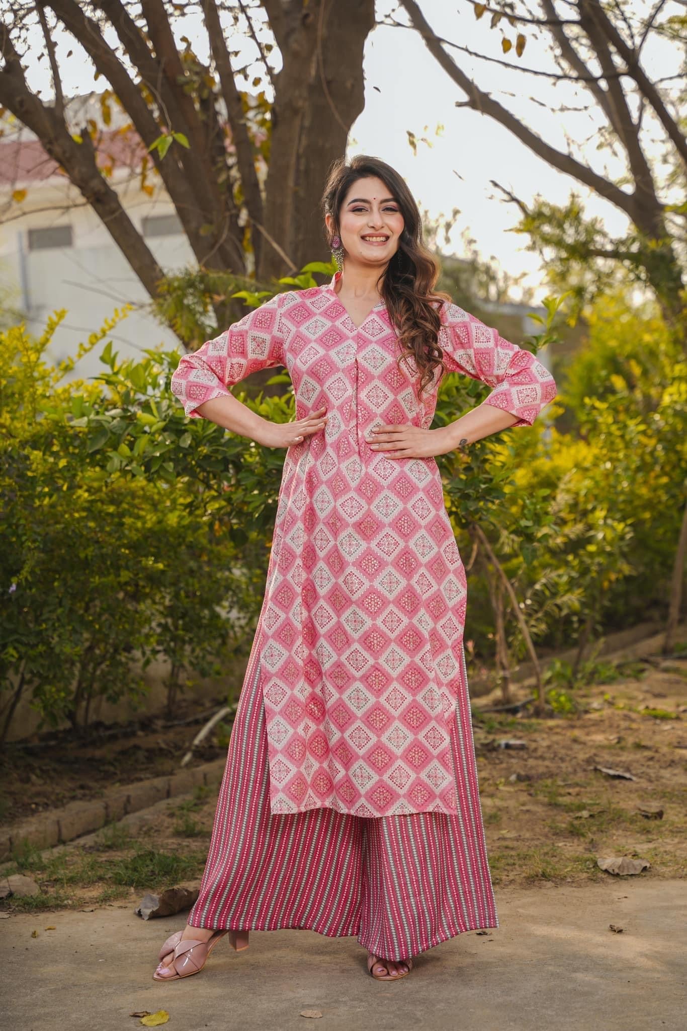 Woman Pink Pure Rayon Digital Printed  Kurta Set