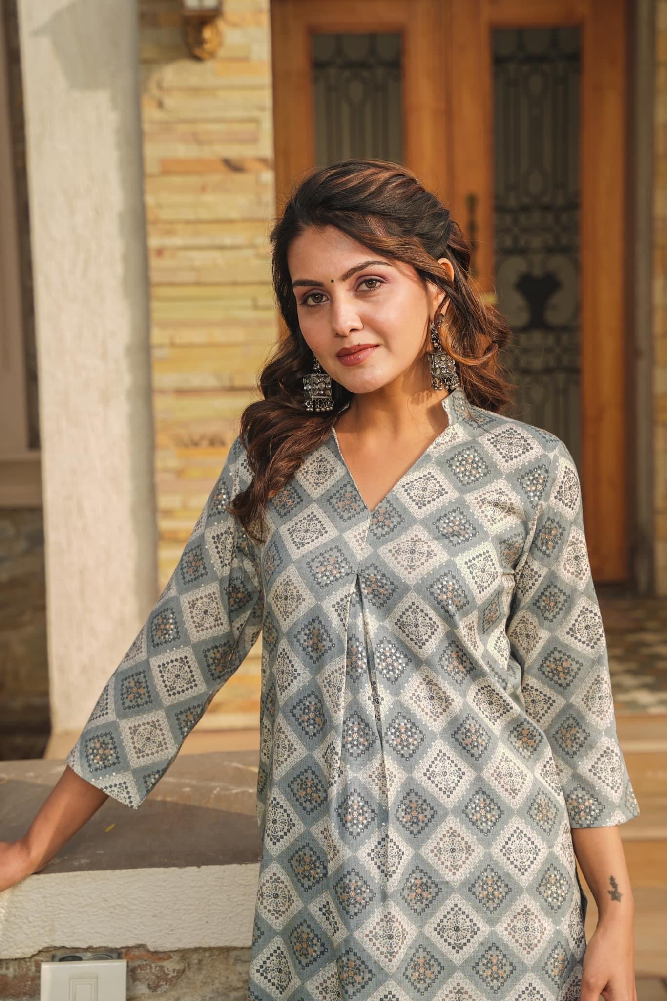 Woman Gray Pure Rayon Digital Printed  Kurta Set