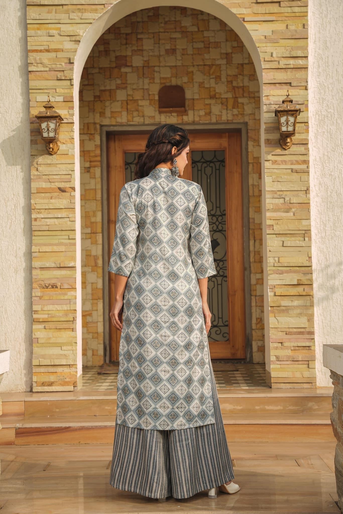 Woman Gray Pure Rayon Digital Printed  Kurta Set